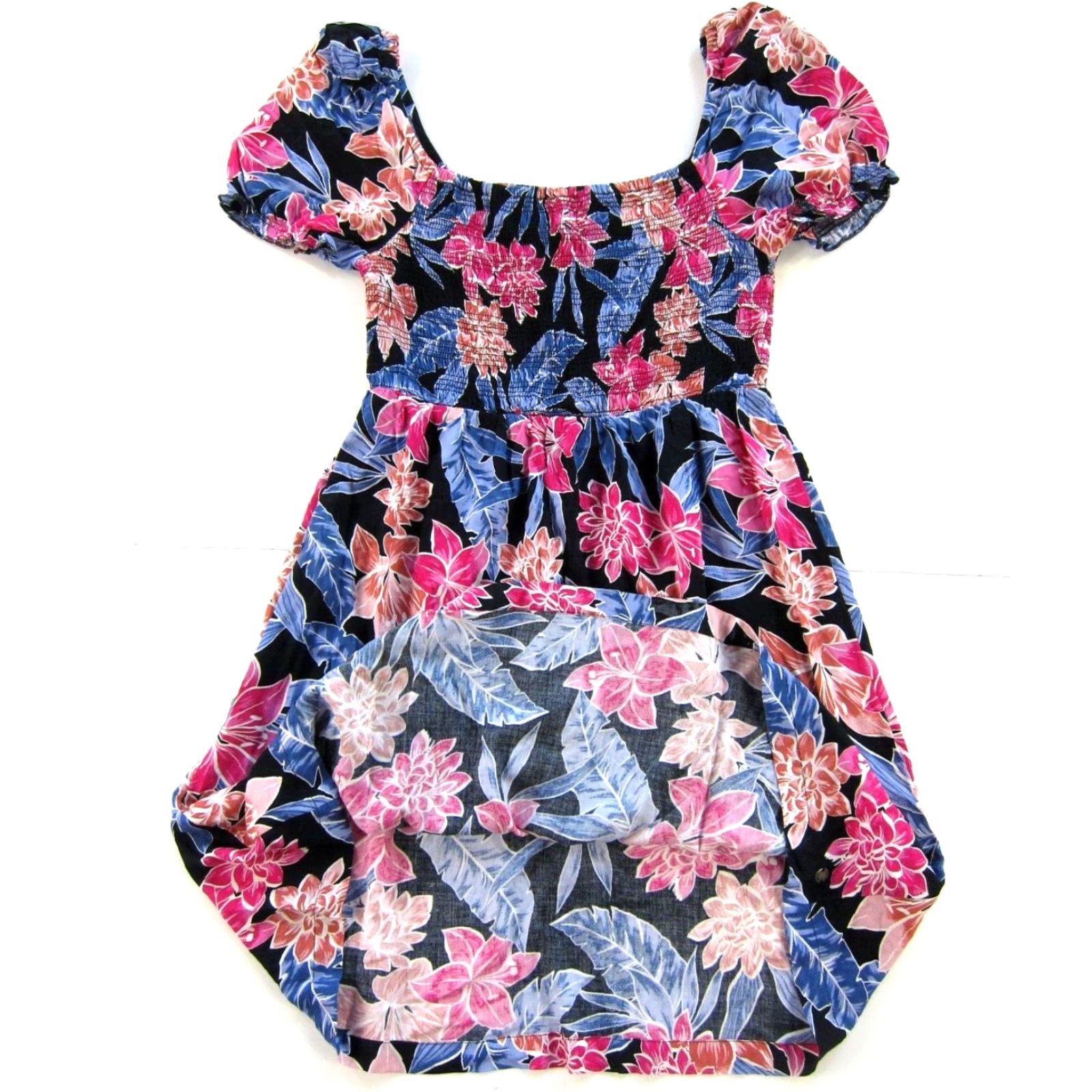 Vintage ROXY 100% Rayon Floral Short Sleeve Sheath Sun Dress XS Women Pink Purple Knee Length Smock A-Line, Regular, Pullover, Flower Pattern Size 26" / US 2 / IT 38 - 5 Thumbnail