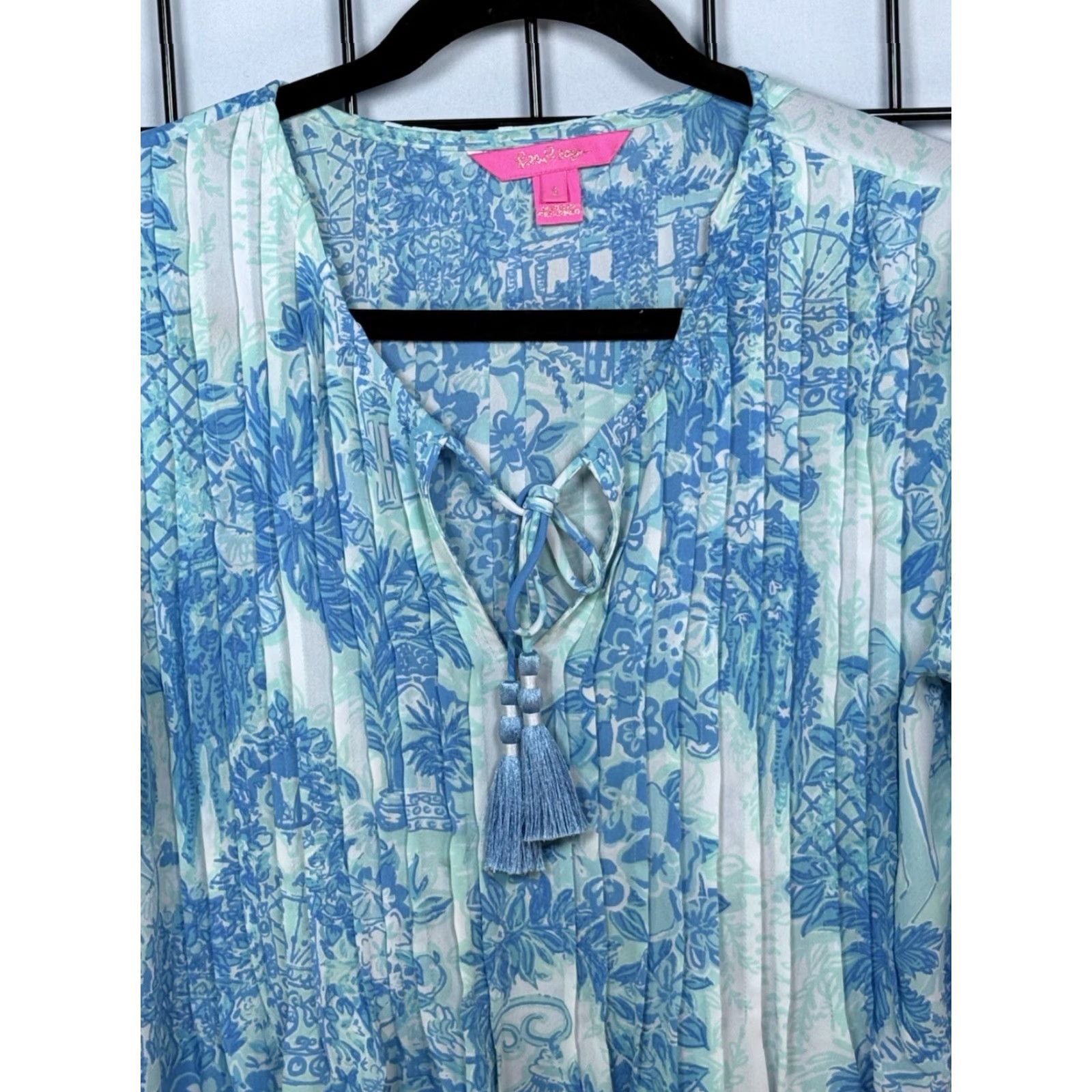 VINTAGE Style Lilly Pulitzer Marlina Tunic Top in Toile Me About It Womens S Blue Coastal Boho