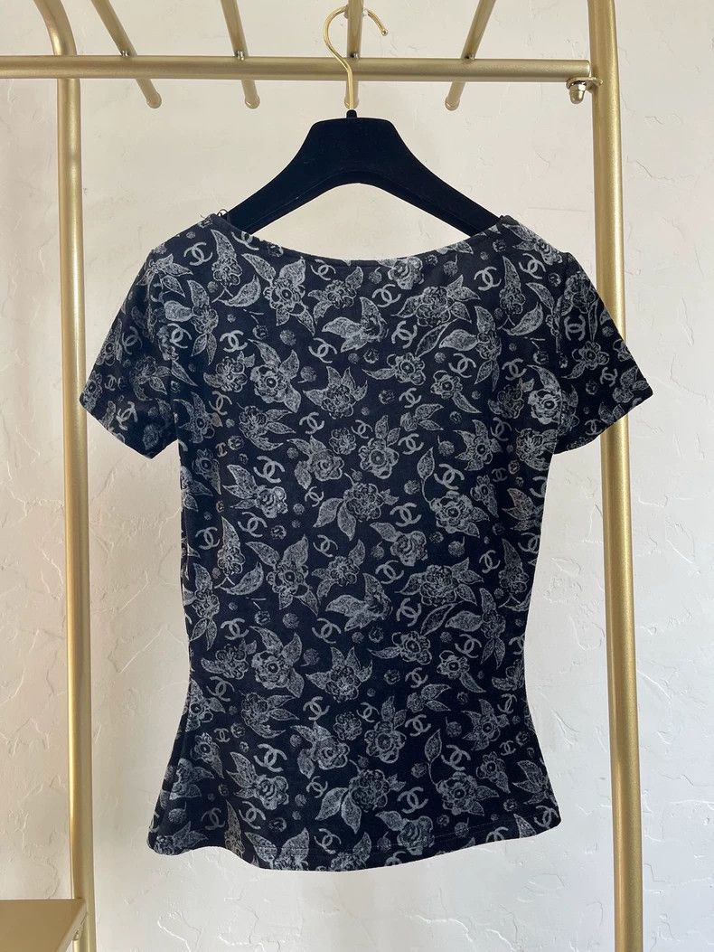 Chanel Chanel 24b black velvet logo short sleeves Size XXS / US 00 / IT 34 - 2 Thumbnail