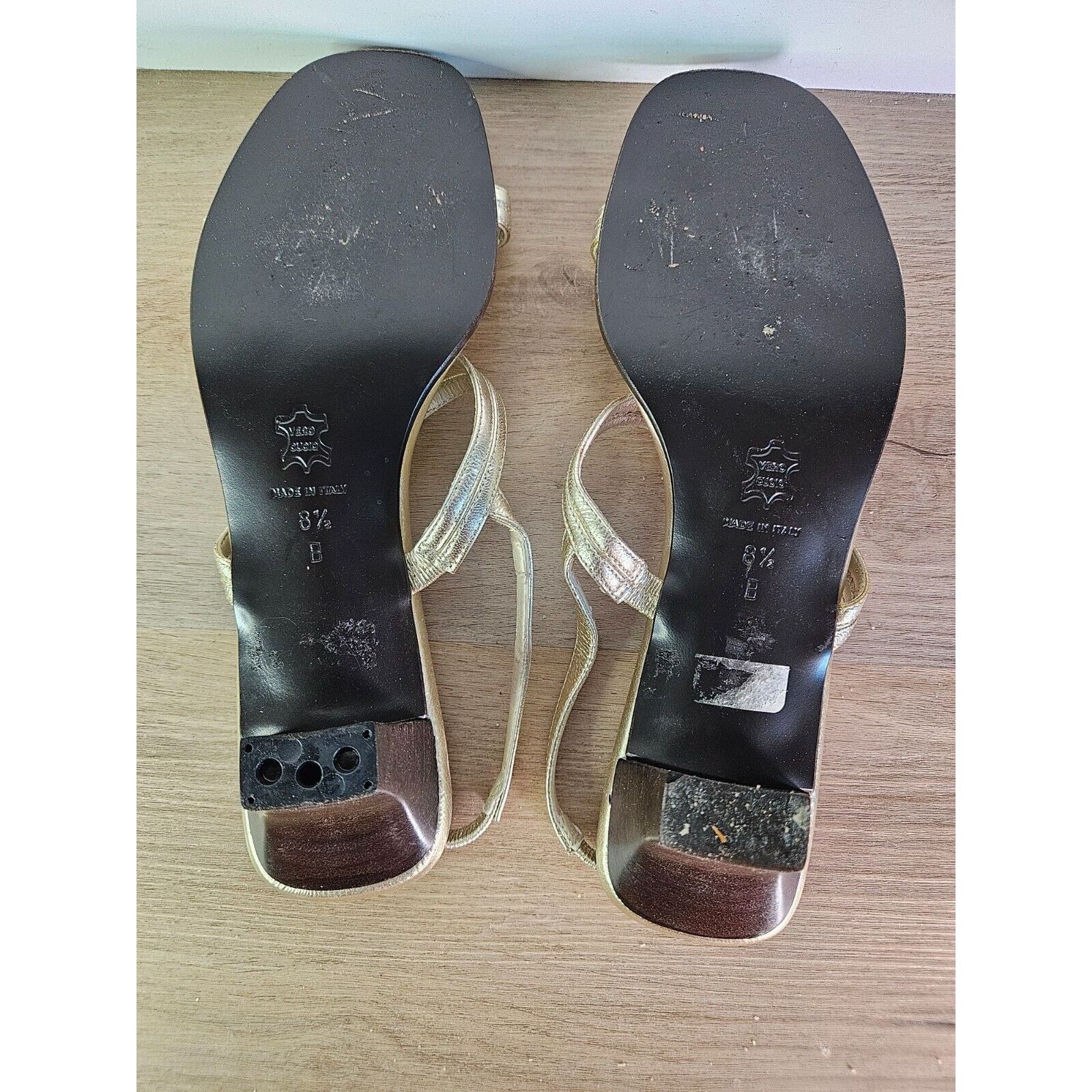 Vitaliano Adrienne Vittadini Women’s Gold & Black Leather Sandals 8.5 Size US 8.5 / IT 38.5 - 5 Thumbnail