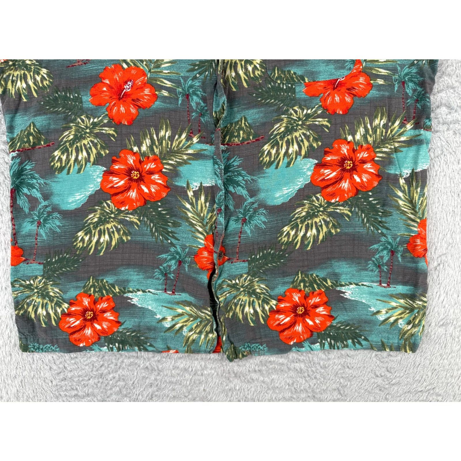 George George Button-Up Shirt Men Large Gray Blue Red Floral Palm Hawaiian 100% Rayon Read Size US L / EU 52-54 / 3 - 5 Thumbnail