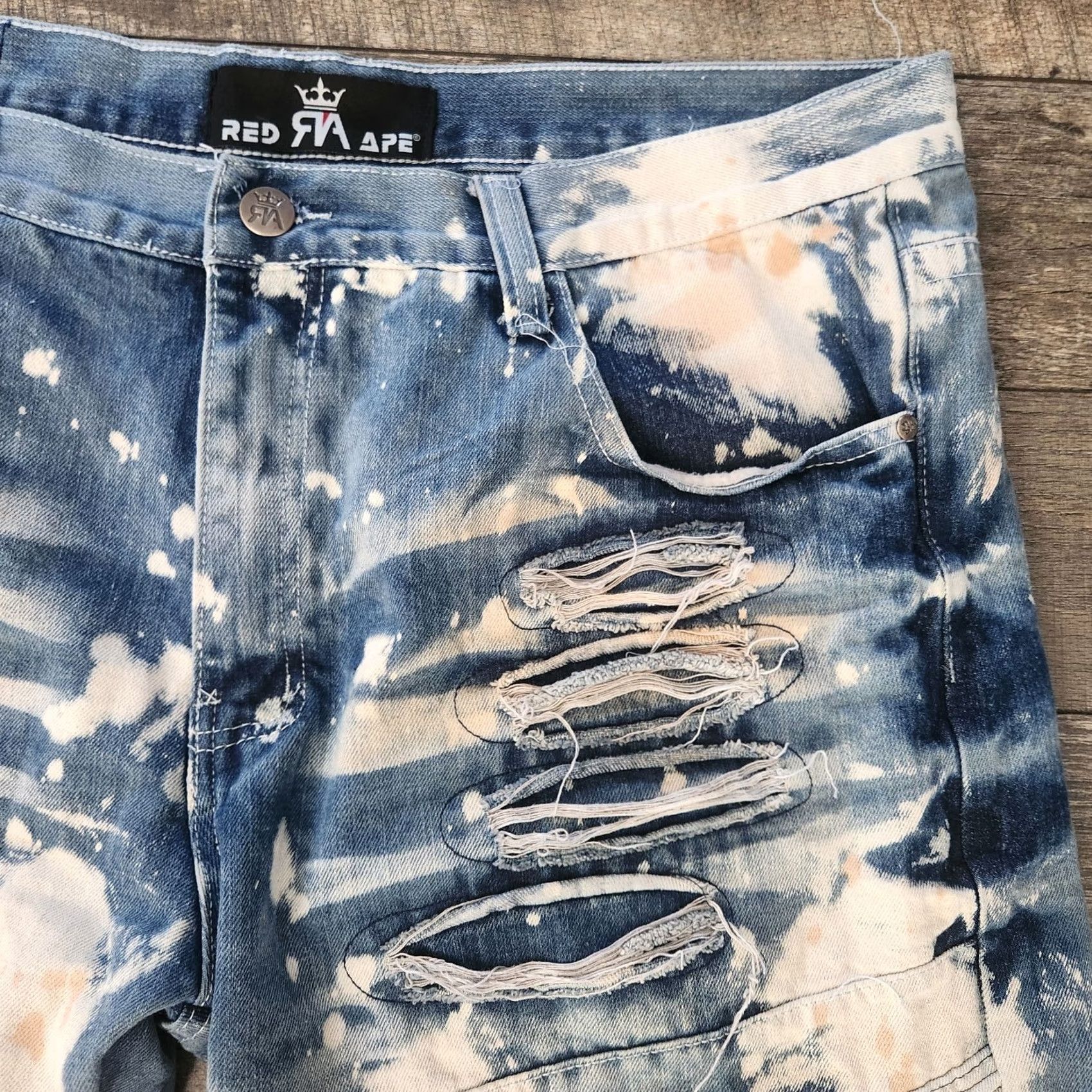 Denime VINTAGE Red Ape Denim Bermuda Shorts Jeans Bleached Blue Ripped Ribbed Hip-Hop 40 Mens Size US 40 / EU 56 - 3 Thumbnail