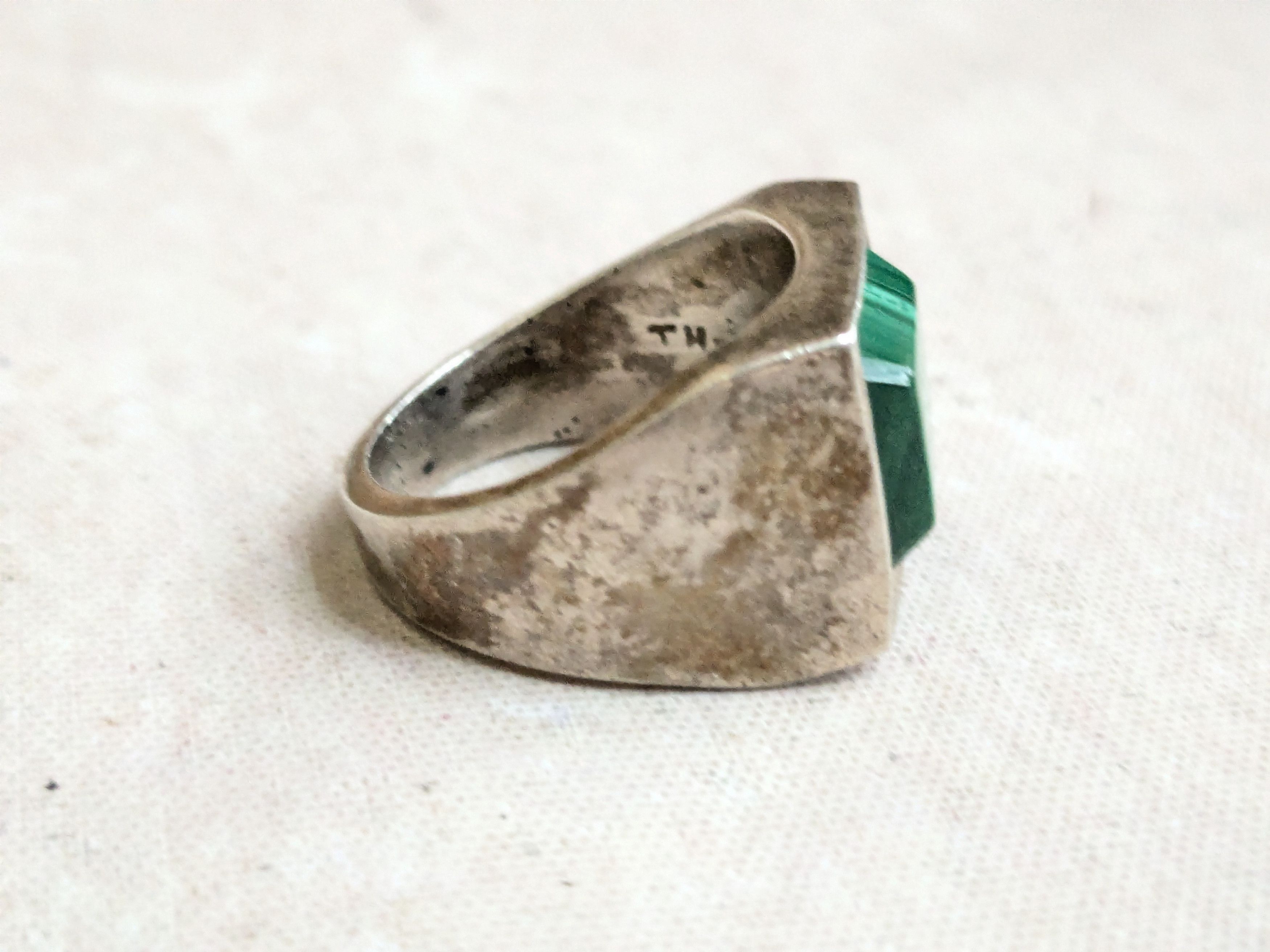 Sterling Silver Vintage Sterling Silver Ring Taxco Green Malachite 10.25 Size ONE SIZE - 3 Thumbnail