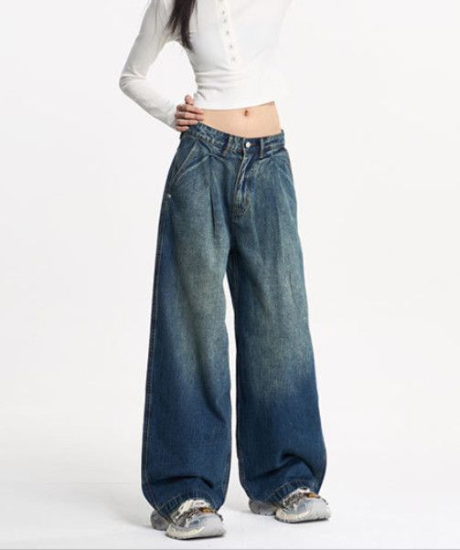 Japanese Brand American high-waisted retro loose unisex wide-leg jeans Size US 32 / EU 48 - 2 Thumbnail