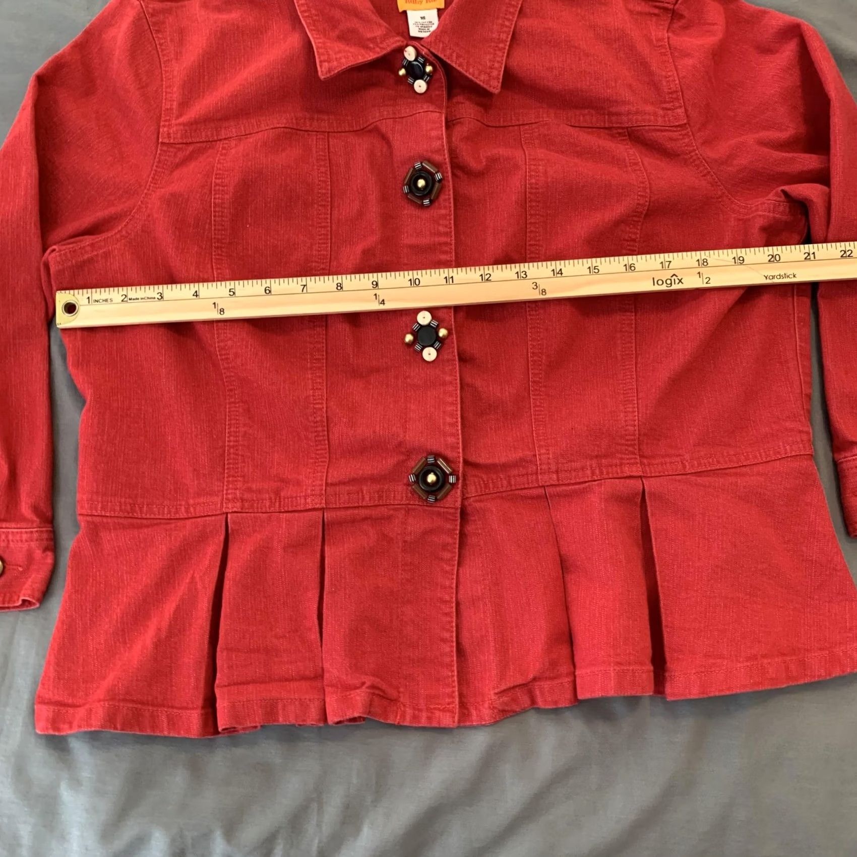 Vintage Ruby Rd Jacket Womens 18 Red Pleated Hem Stretch Button Front Beaded Boho Chic Size XXL / US 16-18 / IT 52-54 - 3 Thumbnail