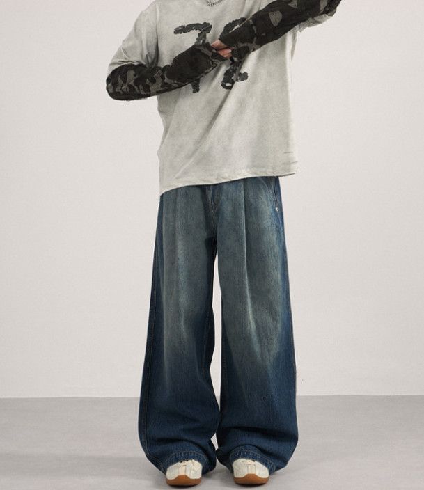 Japanese Brand Wide-leg men's street loose straight versatile jeans Size US 32 / EU 48 - 1 Thumbnail