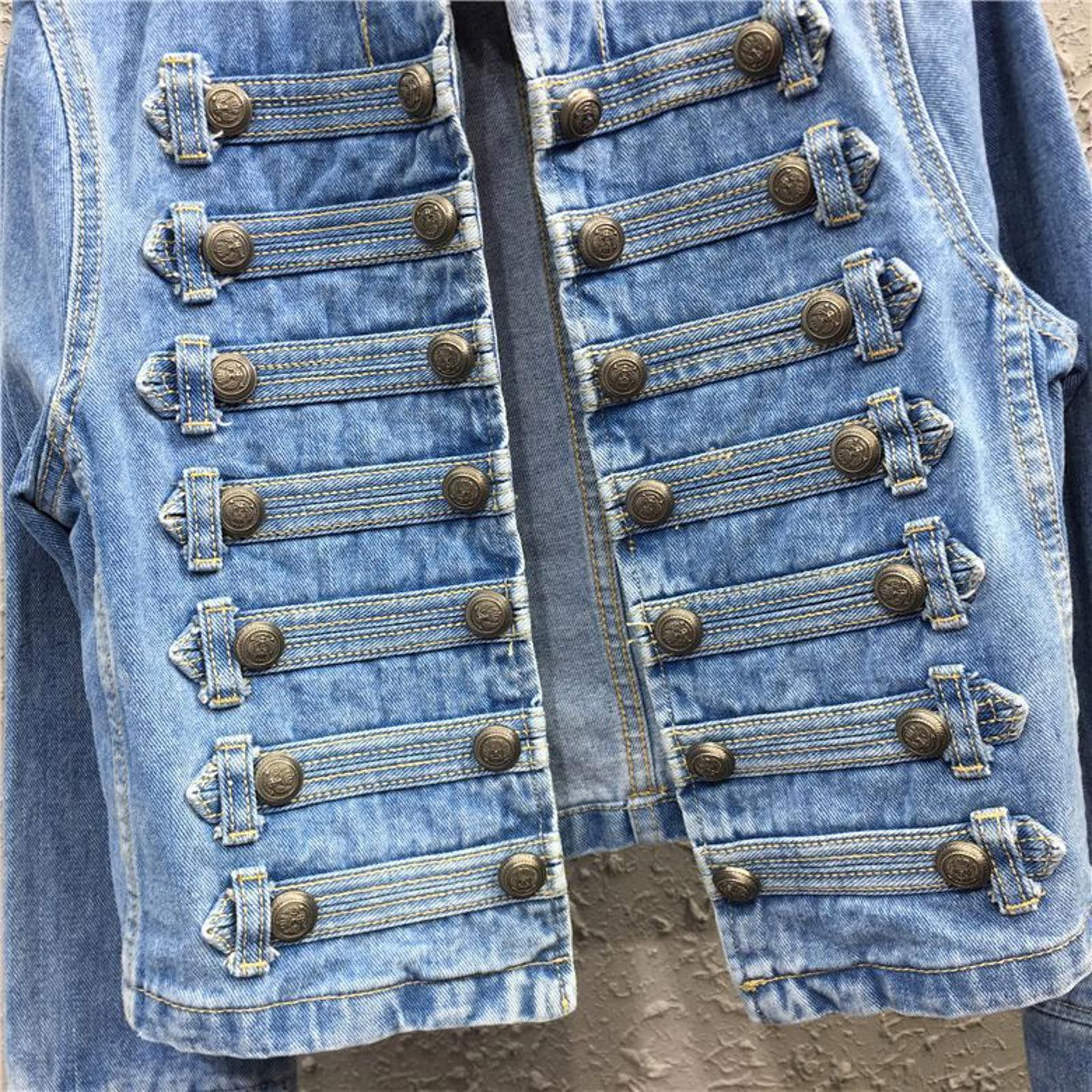 Other Light Blue Military Style Denim Jacket, Fitted Jean Jacket Size US XL / EU 56 / 4 - 8 Thumbnail