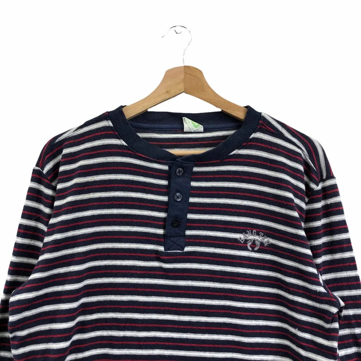 Vtg 90’ HANG TEN SURFING Hawaii Striped Henley Sweater