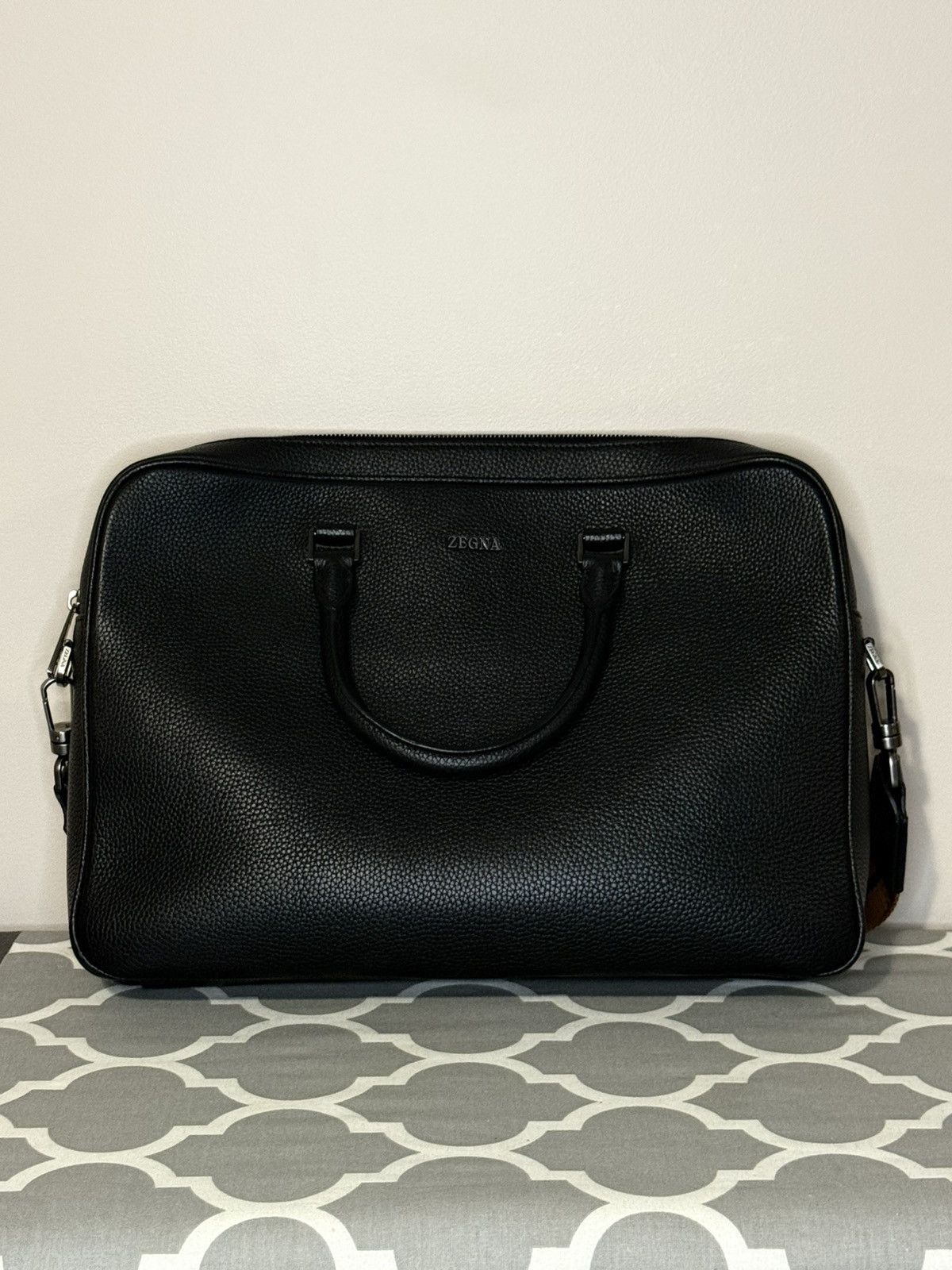 Zegna Edgy Logo-Lettering Leather Briefcase