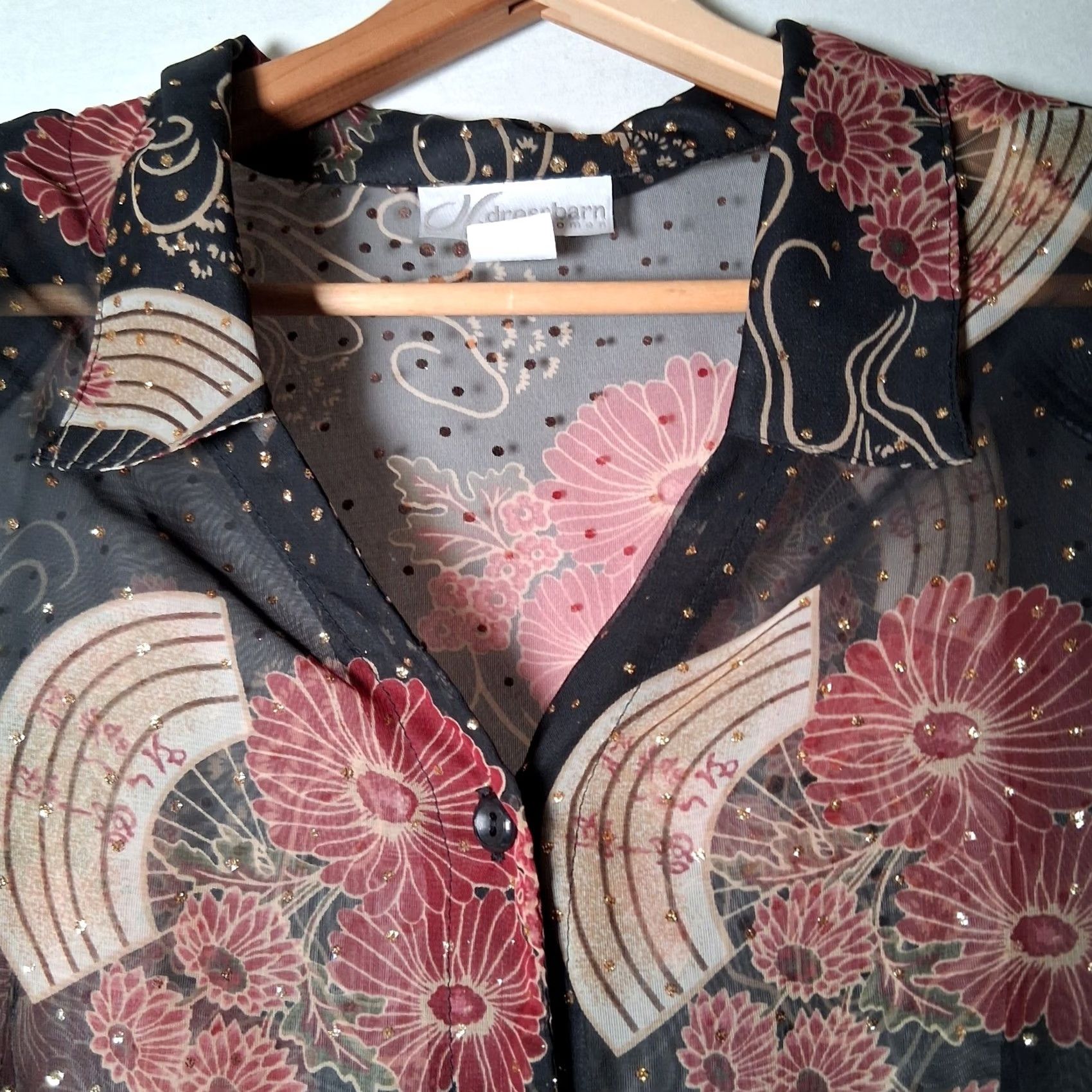 Vintage VINTAGE Dressbarn Blouse Plus Size 18/20 Sheer Black Metallic Gold Floral Bell Sleeve Size XXL / US 16-18 / IT 52-54 - 5 Thumbnail