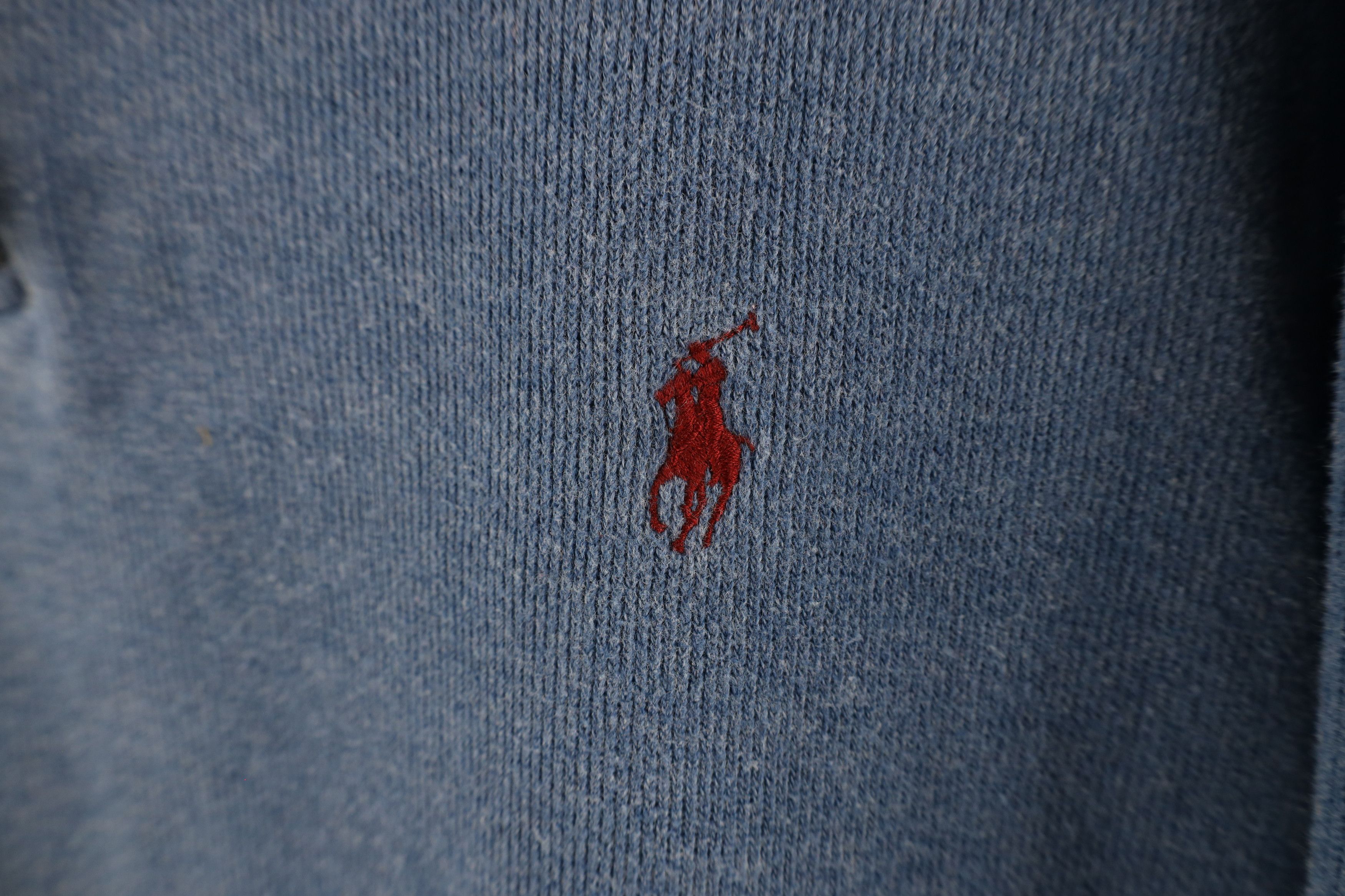Ralph Lauren × Vintage Vintage 90s Ralph Lauren Ribbed Knit Half Zip Sweater Blue Size US XL / EU 56 / 4 - 4 Thumbnail