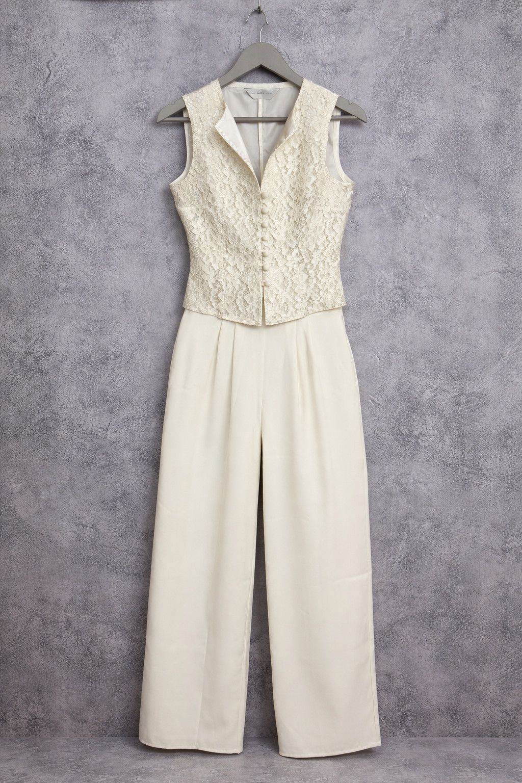 Other Day Meets Night Ivory Lace Vest & Wide Leg Pants Set Elegant Size 28" / US 6 / IT 42 - 1 Thumbnail