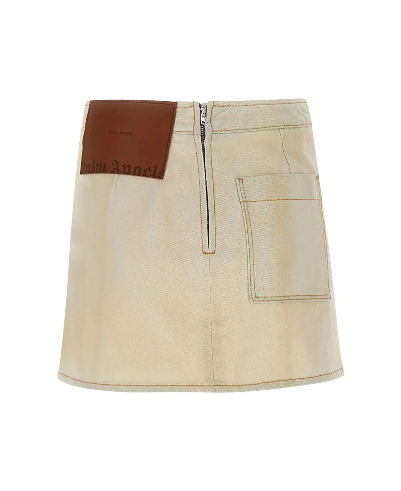 Palm Angels o1y1125 Denim Mini Skirt in Beige Size 25" / US 0 / IT 36 - 3 Thumbnail