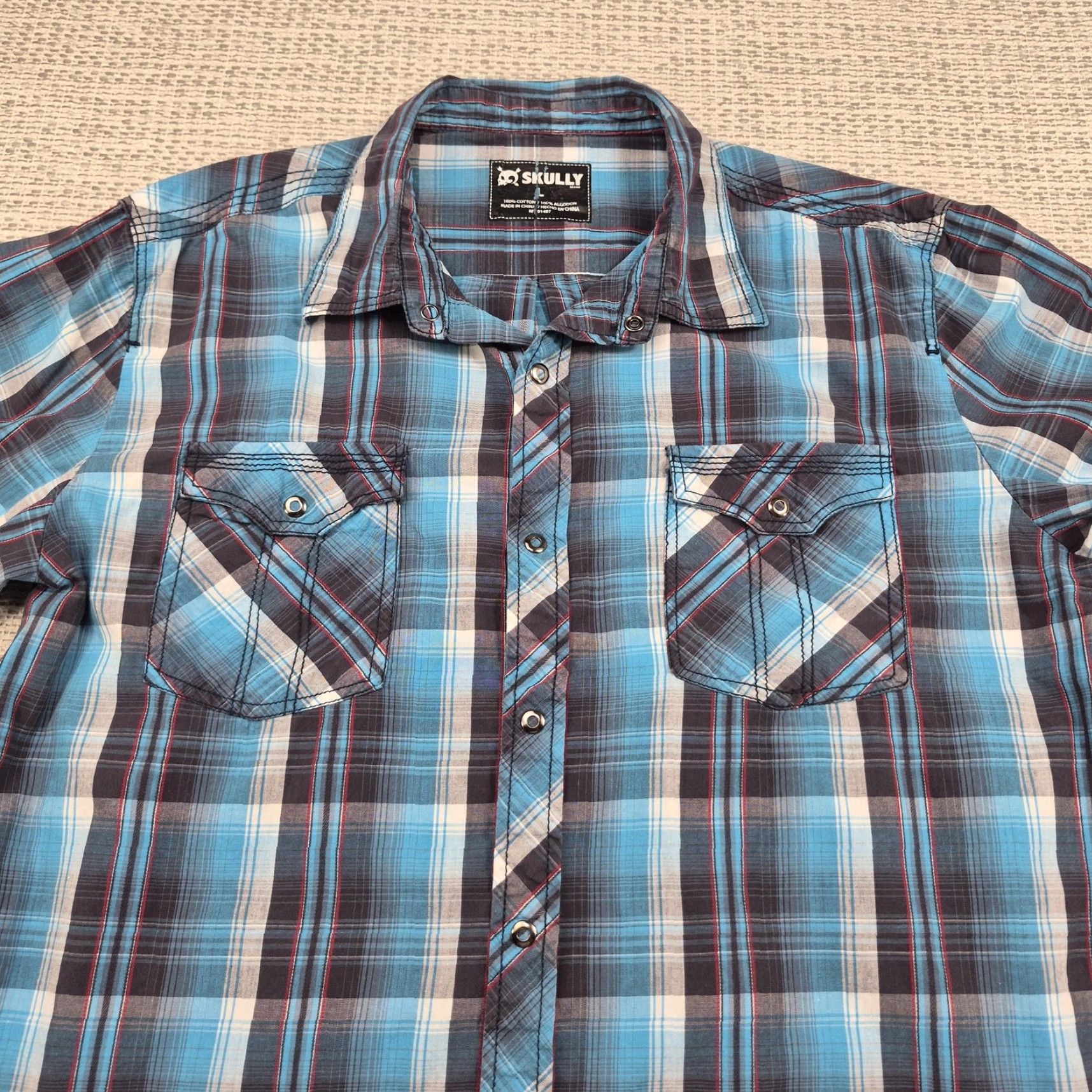 Vintage Skully Pearl Snap Shirt Mens L Blue Plaid Cotton Long Sleeve Western Casual Shirt Size US L / EU 52-54 / 3 - 4 Thumbnail