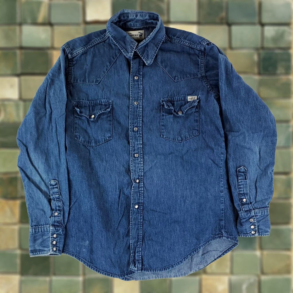 Sears Sears Roebucks VTG Pearl Snap Denim Shirt Mens Large Tall 16/16.5 Blue Long Sleeve Snap Shirt Size US L / EU 52-54 / 3 - 1 Thumbnail