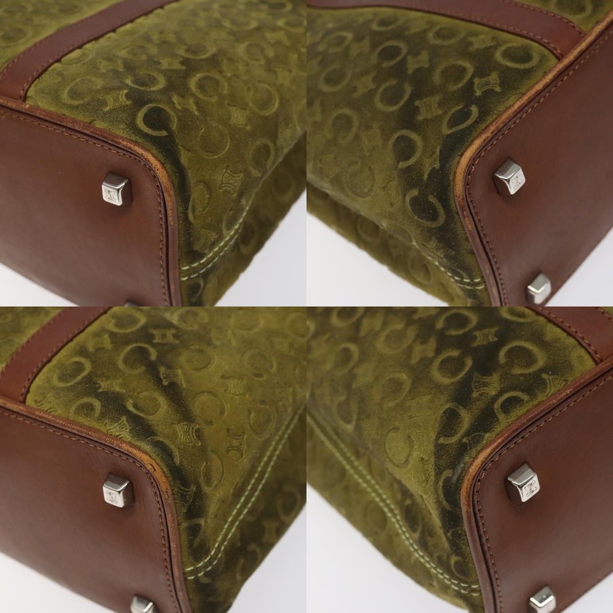Celine CELINE C Macadam Canvas Hand Bag Suede Green Gold Size ONE SIZE - 10 Thumbnail