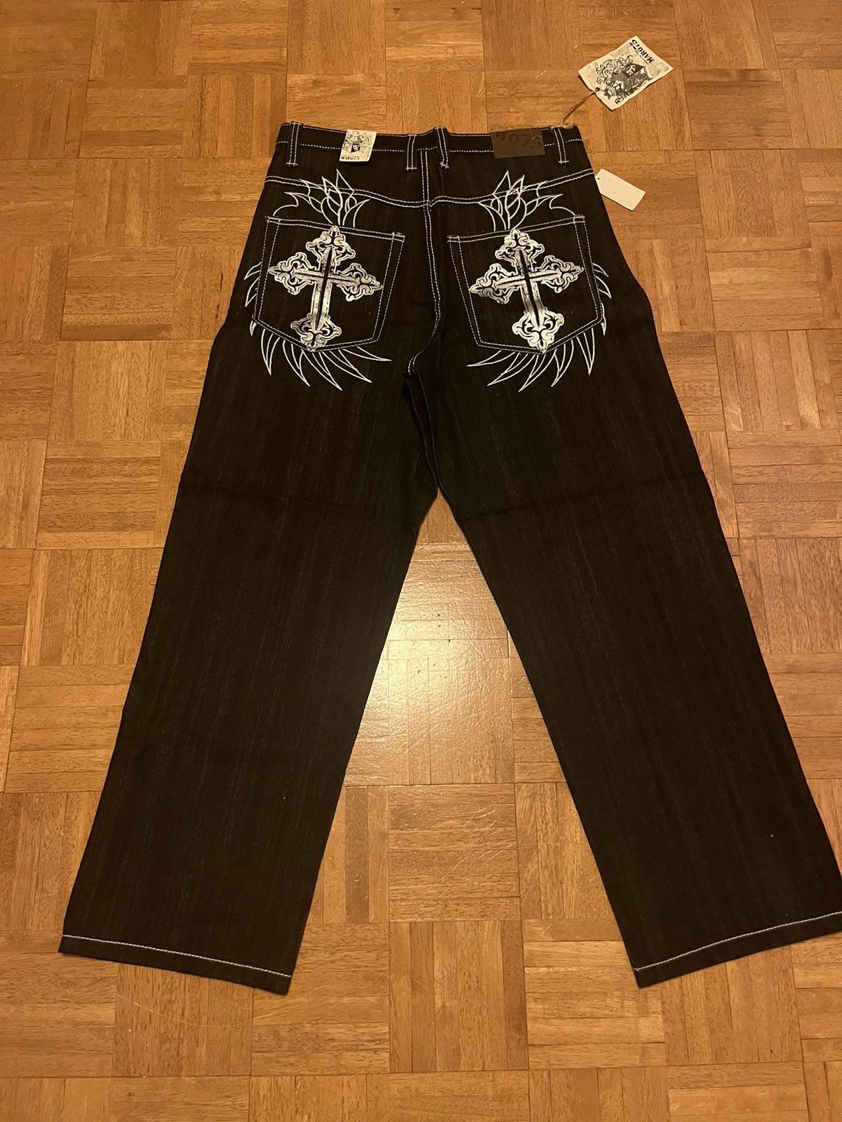 Affliction × Japanese Brand marq75 super nice baggy asl with gothic cross&wing design Size US 36 / EU 52 - 11 Thumbnail