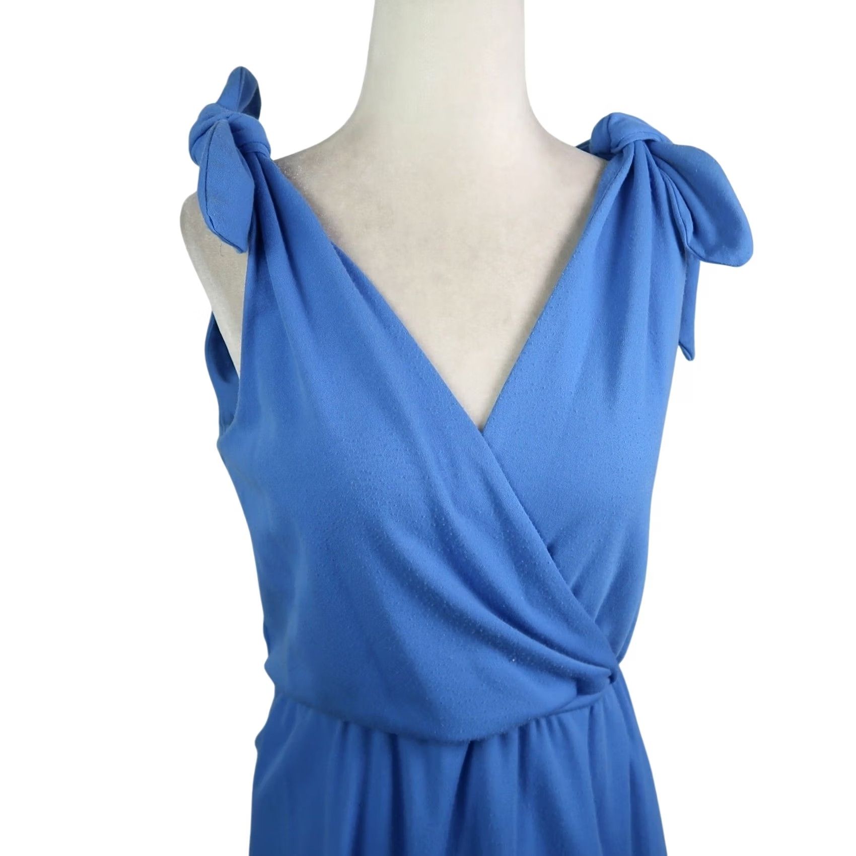 Vintage VINTAGE Starlo Dress A-Line Surplice Midi Dress Blue 8 Womens Sleeveless V-Neck 80s Casual Pattern Solid 80s Starlo Fashions Size M / US 6-8 / IT 42-44 - 2 Thumbnail