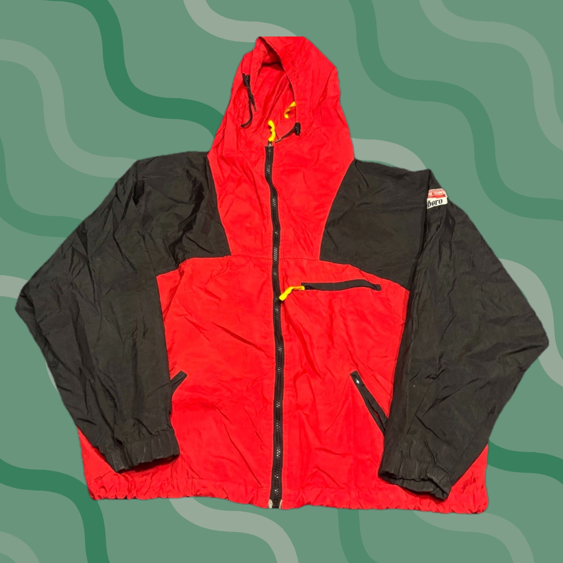 Marlboro VTG Marlboro Adventure Team Nylon Full-Zip Windbreaker Jacket Red L Mens Weather Windproof Water Resistant Hooded Zip Pockets Jacket Size US L / EU 52-54 / 3 - 1 Thumbnail