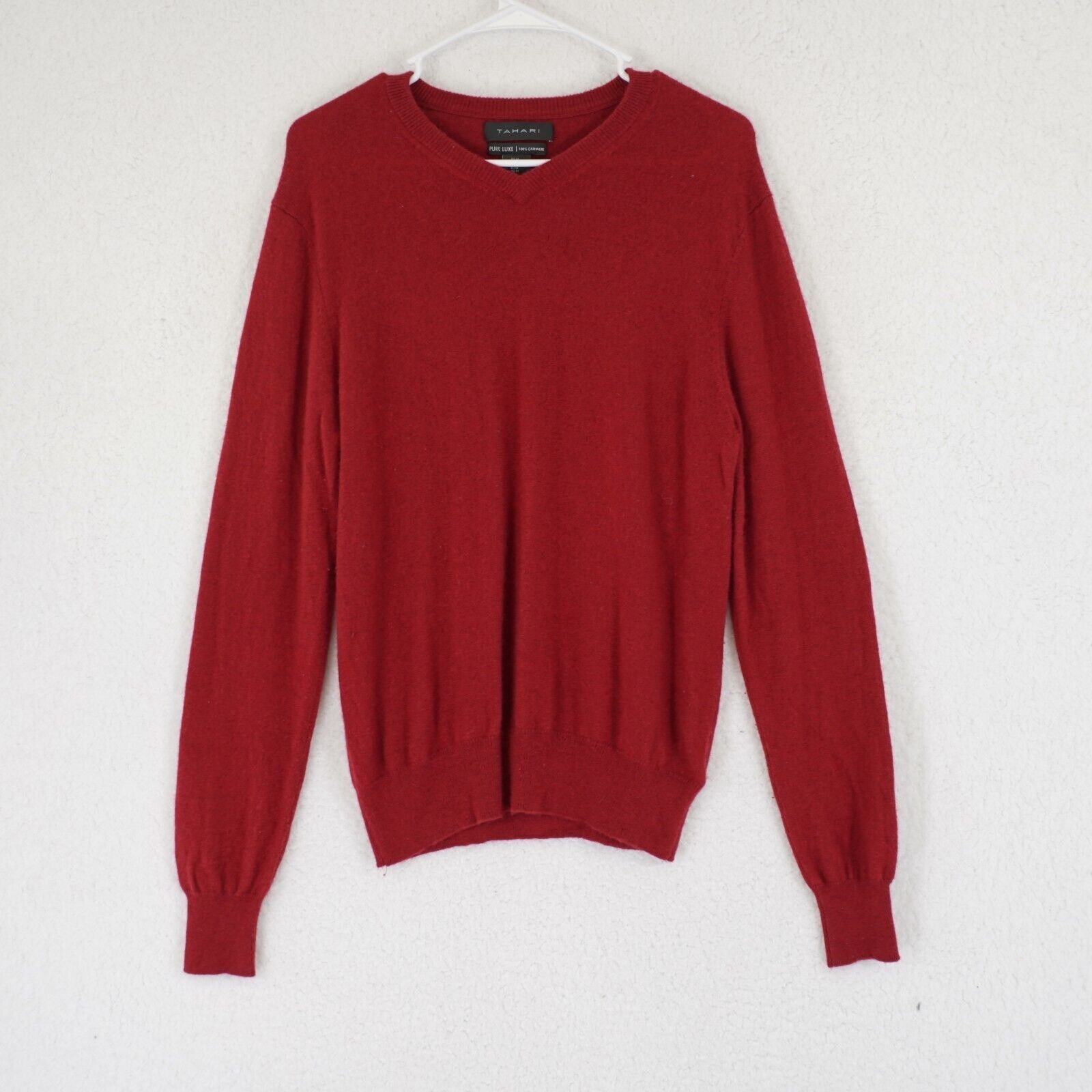 Elie Tahari Tahari Pure Luxe 100% Cashmere Medium Red V-Neck Sweater Size M / US 6-8 / IT 42-44 - 1 Thumbnail
