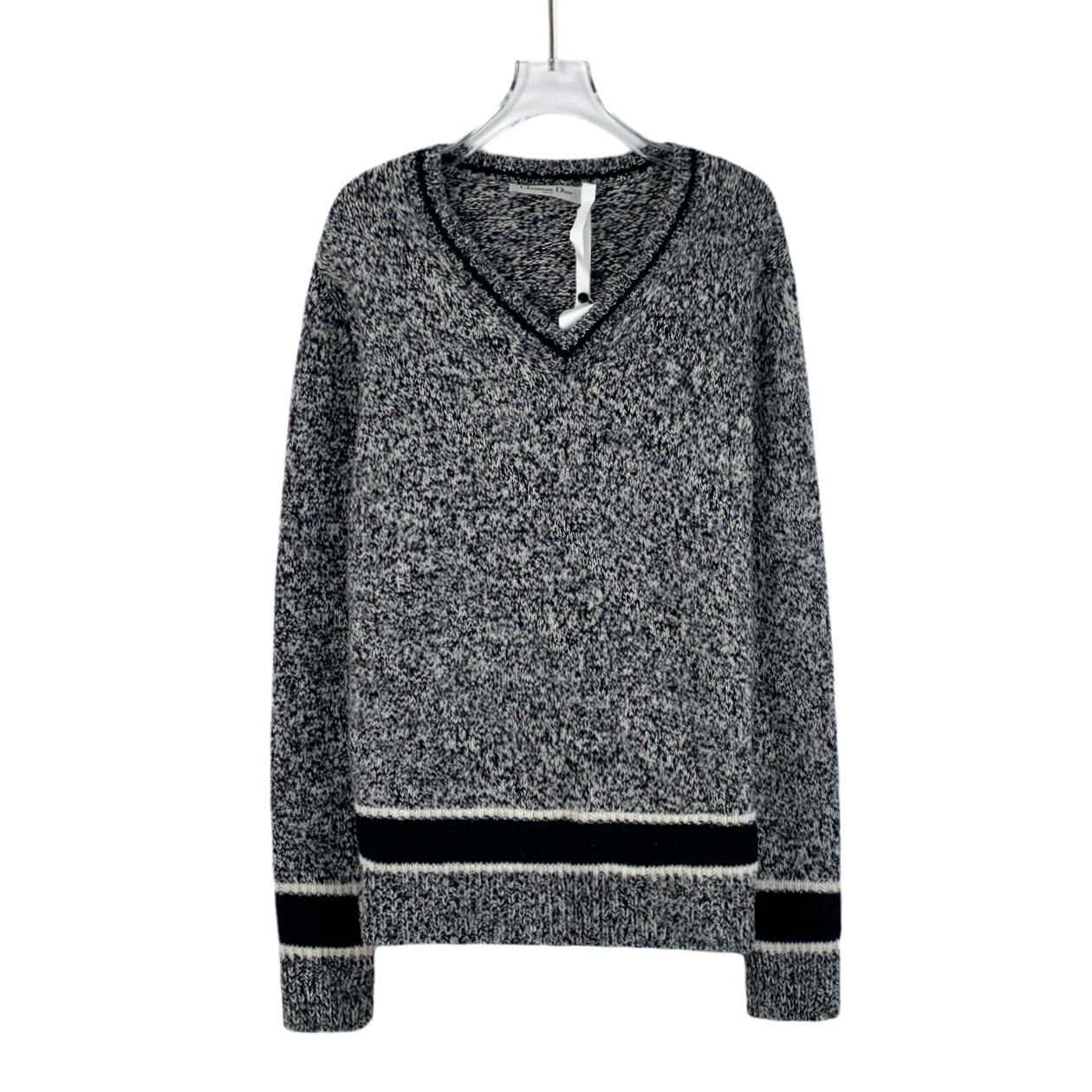 Dior CHRISTIAN DIOR Wool & Cashmere Marled V-Neck Sweater With Lo Size L / US 10 / IT 46 - 1 Thumbnail