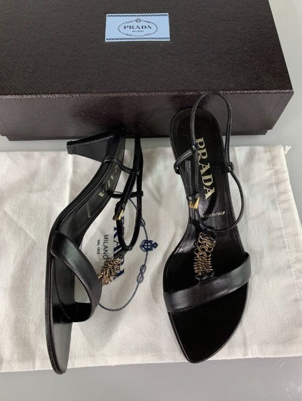 Prada Prada Black Metal T-Strap Slingback Y2K Vintage 6.5 New Box Size US 6.5 / IT 36.5 - 8 Thumbnail