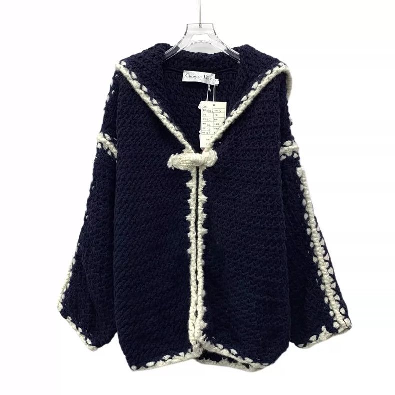 Dior Dior Dark blue wool navy collar long-sleeved knitted jacket Size S / US 4 / IT 40 - 1 Thumbnail