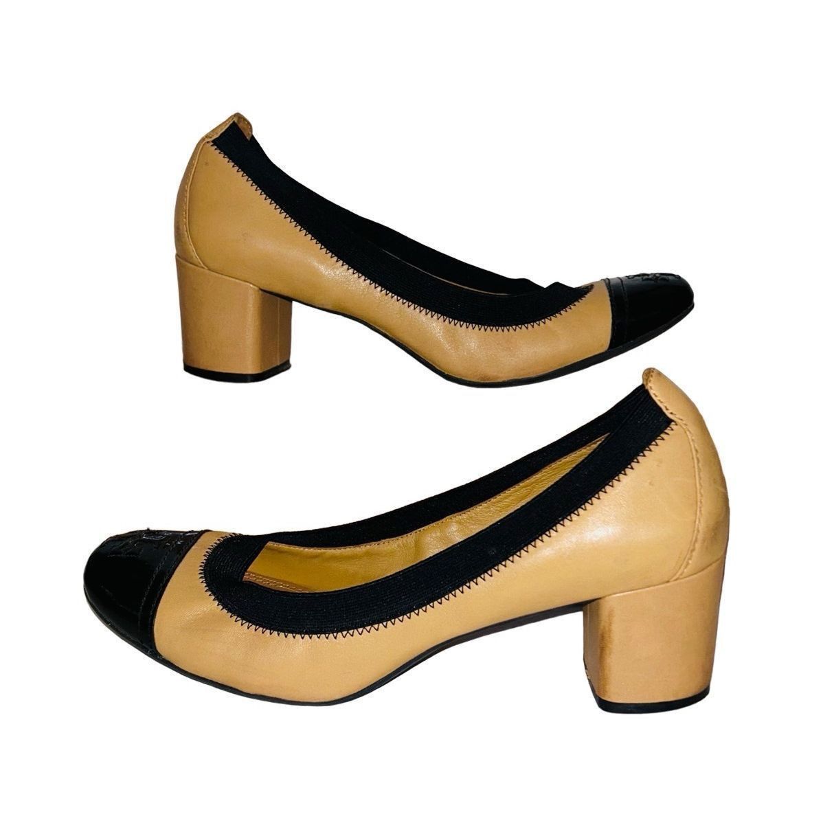 Tory Burch TORY BURCH Women's Tan Black Leather Block Heel Pump Shoes 1 Size US 10 / IT 40 - 2 Thumbnail
