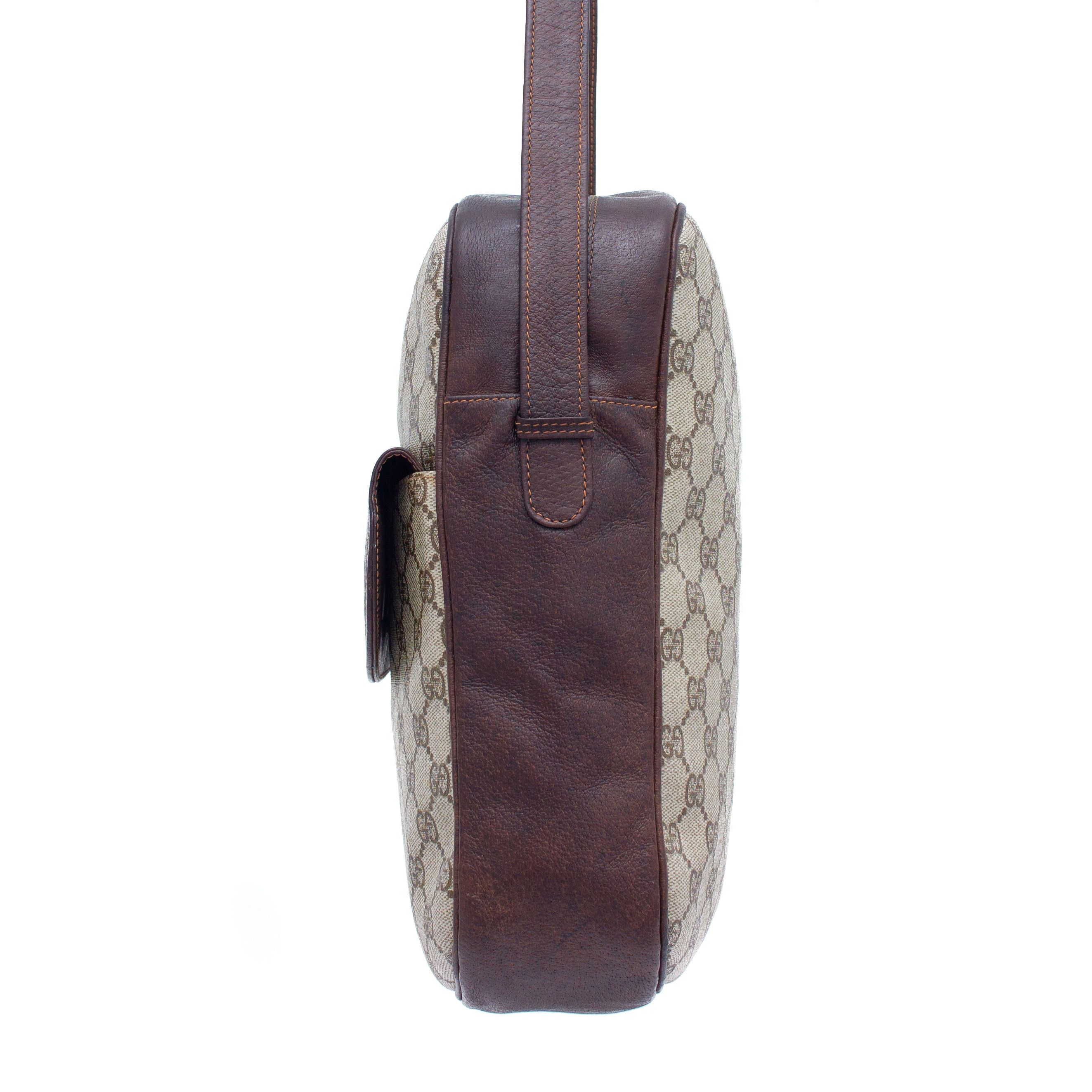 Gucci × Vintage VTG Gucci Brown GG Supreme Canvas and Leather Crossbody Bag Size ONE SIZE - 5 Thumbnail