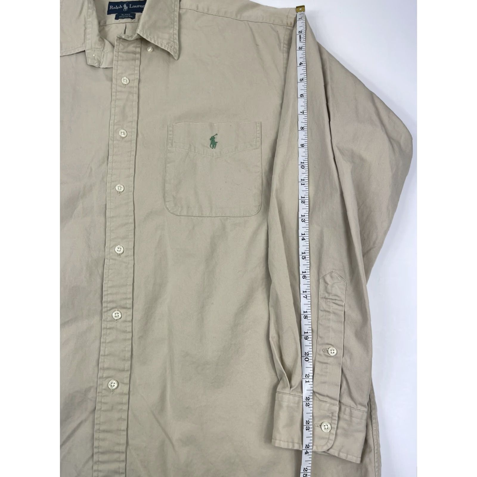 Ralph Lauren VINTAGE Ralph Lauren Polo Shirt Blake Button-Up Knit Cotton 2-Ply Brown Plaid Long Sleeve Mens L Tan Green Pony 90s Size 42R - 7 Thumbnail