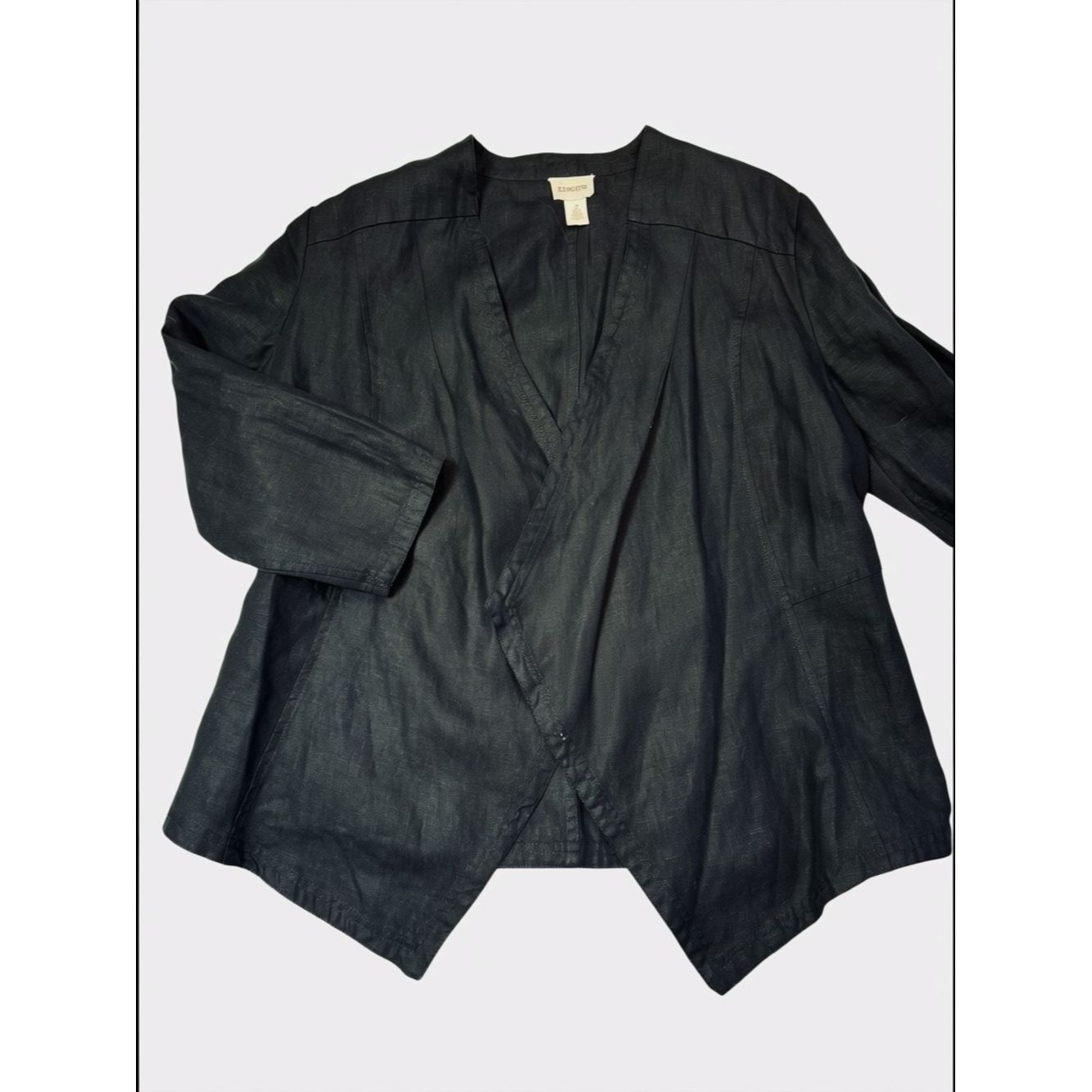 Chicos Chico's Black Open Front Drape Linen Blazer Jacket Size 2 U Size L / US 10 / IT 46 - 2 Thumbnail