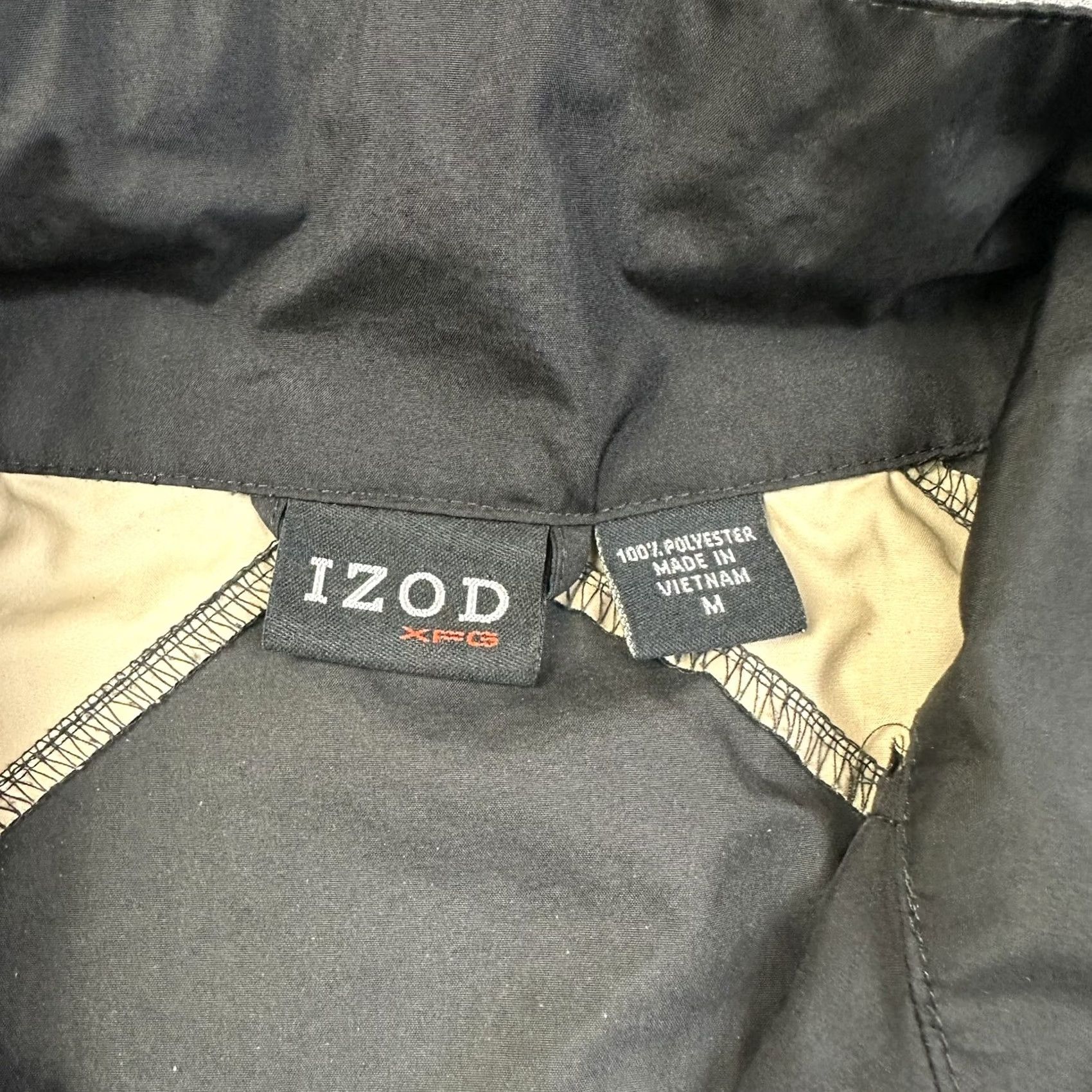 Izod VINTAGEIZOD XFG Adult Medium 1/2 Zip Short Sleeve Golf Windbreaker Black Tan Warmup Shirt Mens Size US 31 - 2 Thumbnail