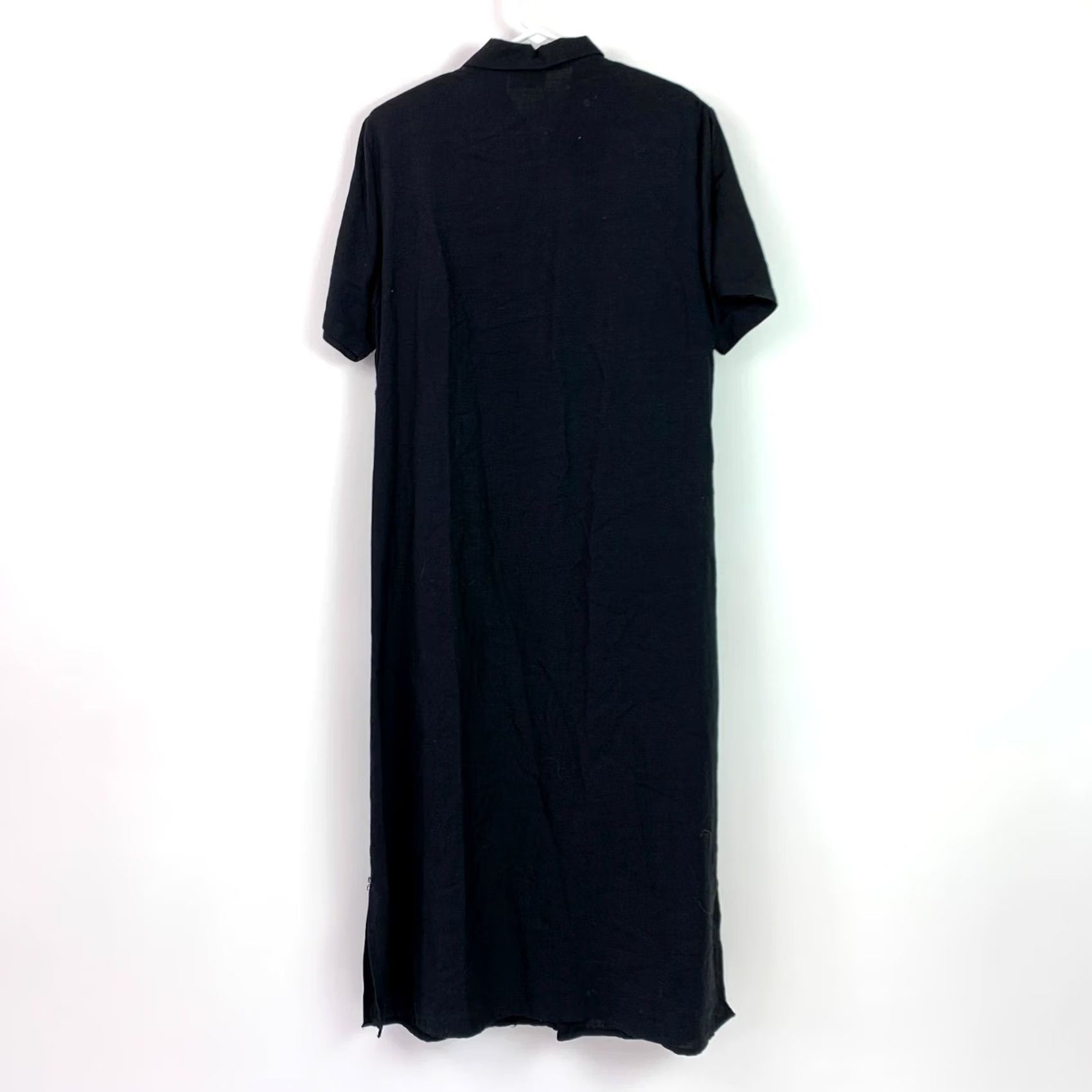 Vintage VINTAGE Just Be by Moka Maxi Shirt Dress Black 90s Linen Blend Button Up Short Sleeve M Size Womens Size M / US 6-8 / IT 42-44 - 6 Thumbnail