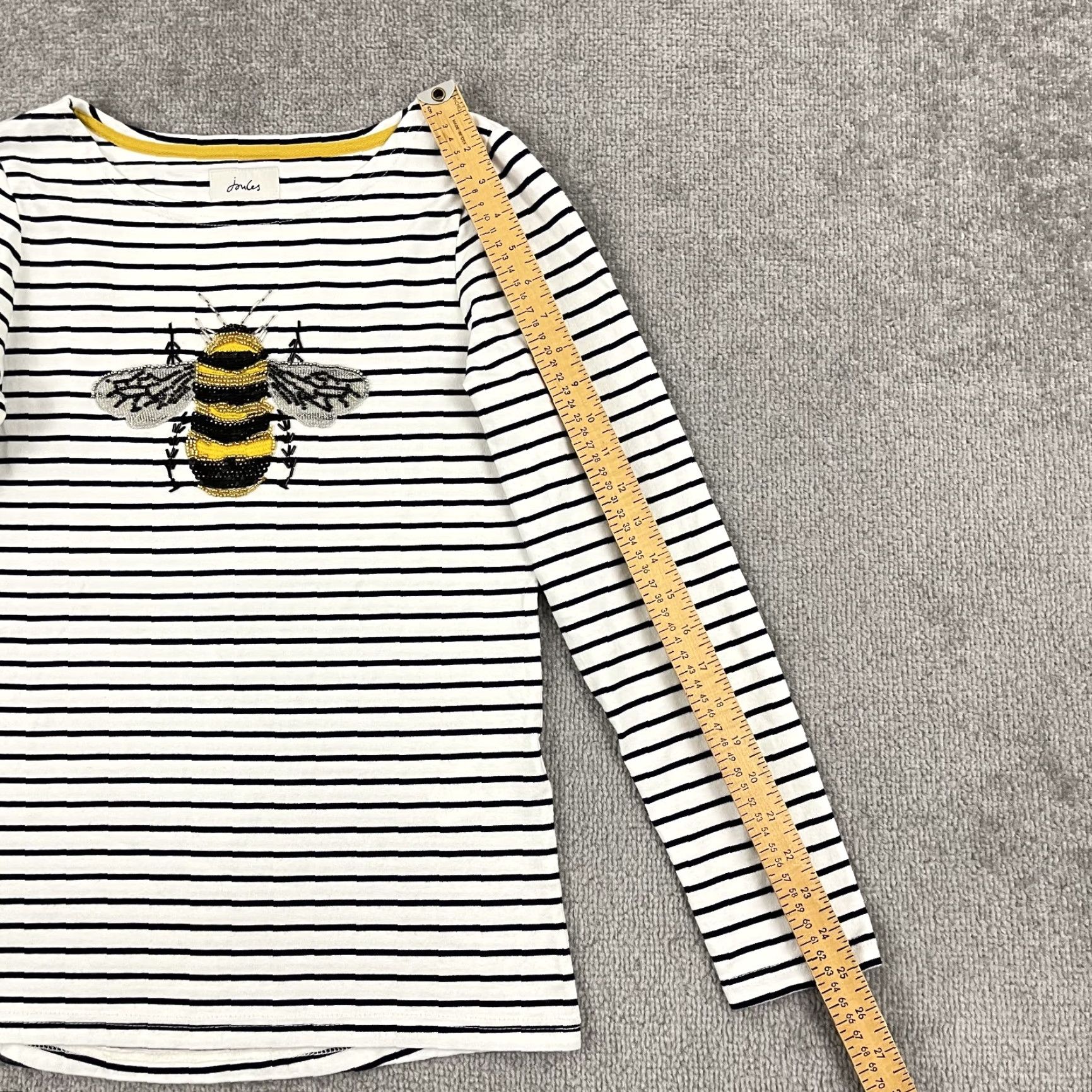 Vintage Joules Shirt Women US 6 Striped Beaded Bumble Bee Embellished Jersey Crew Neck Long Sleeve White Womens Size M / US 6-8 / IT 42-44 - 5 Thumbnail