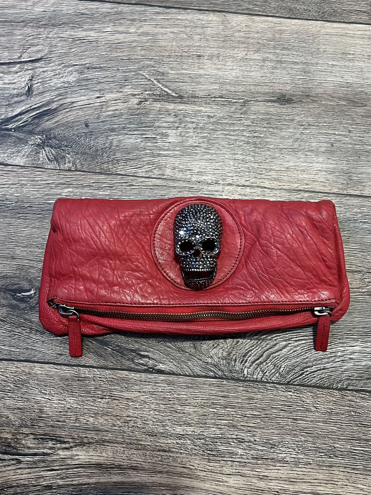 Thomas Wylde Thomas Wylde Red Leather Skull Foldover Clutch Handbag Size ONE SIZE - 4 Thumbnail
