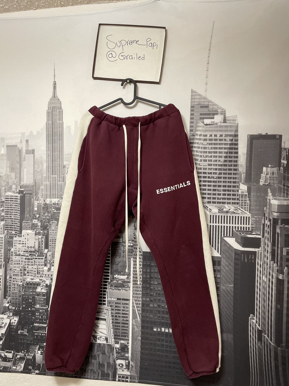 Fear of God 💥Fear of God Essentials Side Stripe Sweatpants Burgundy SZ S |  Grailed