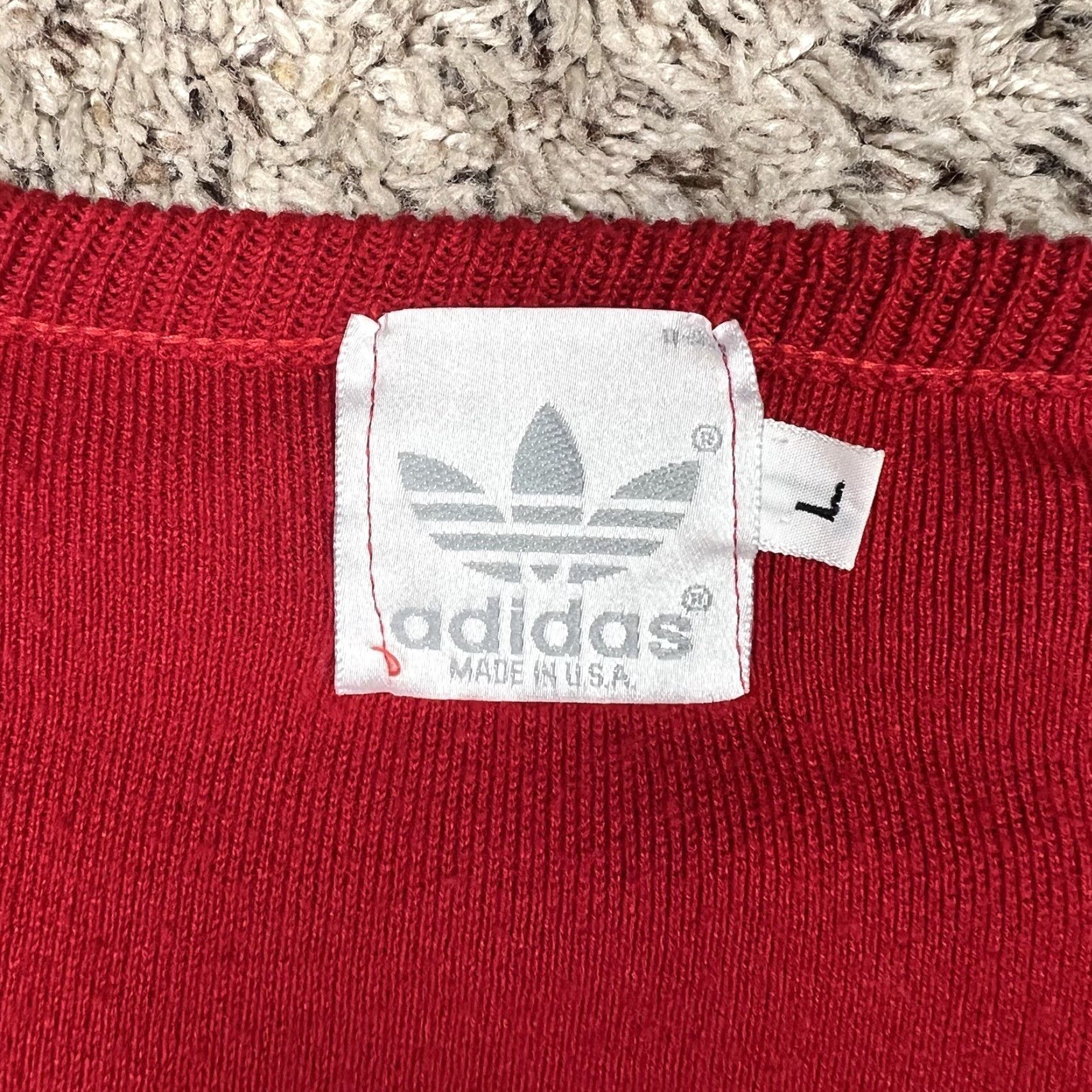 Adidas VINTAGE Adidas Staff V-Neck Knit Red Sweater Adult Large Embroidered Logo Shirts Pullover 80s Mens Womens Unisex Size US L / EU 52-54 / 3 - 2 Thumbnail