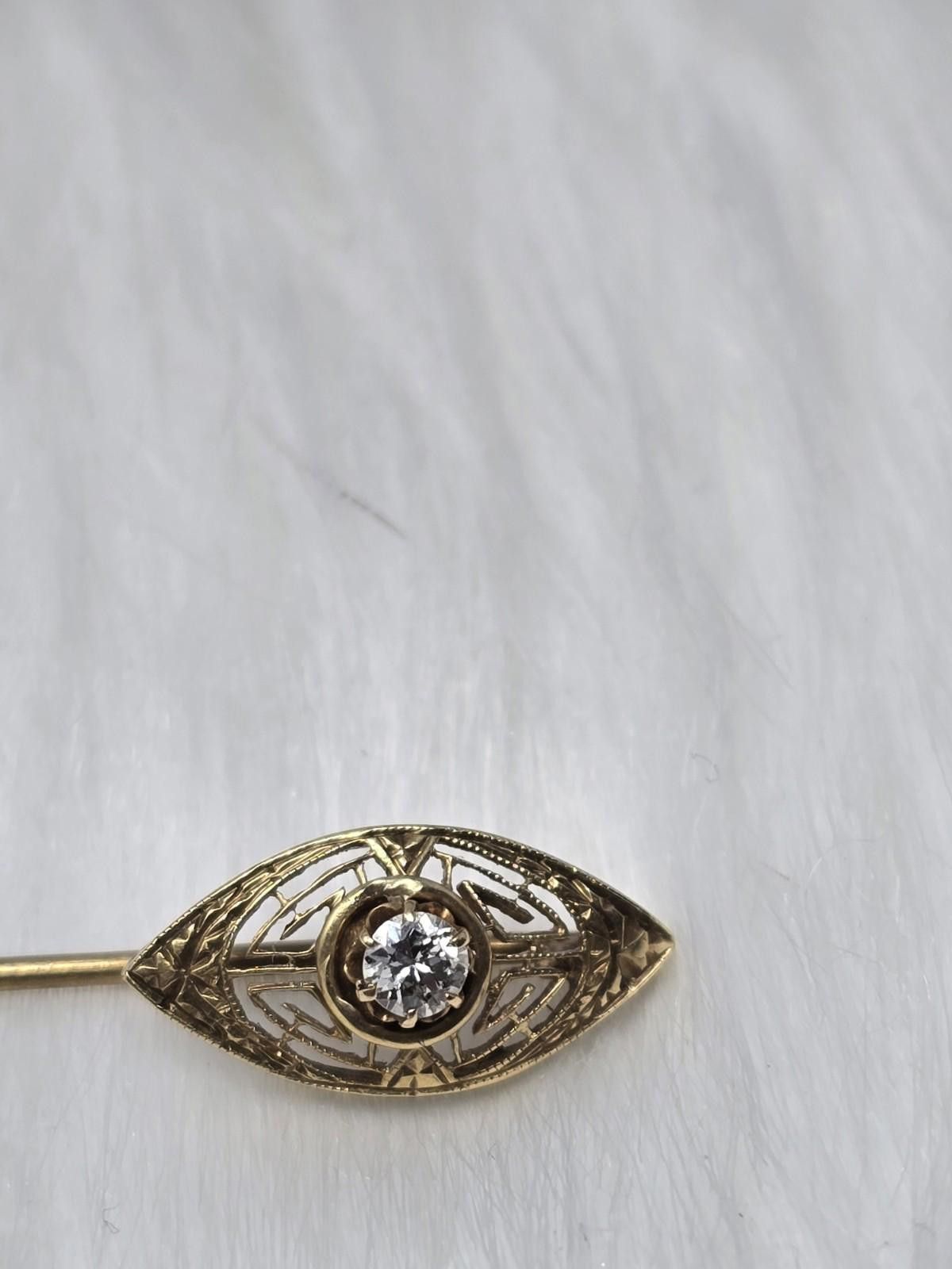 Other ​Art Deco 14k Gold Beautiful Diamond Filigree Stick Pin Size ONE SIZE - 4 Thumbnail