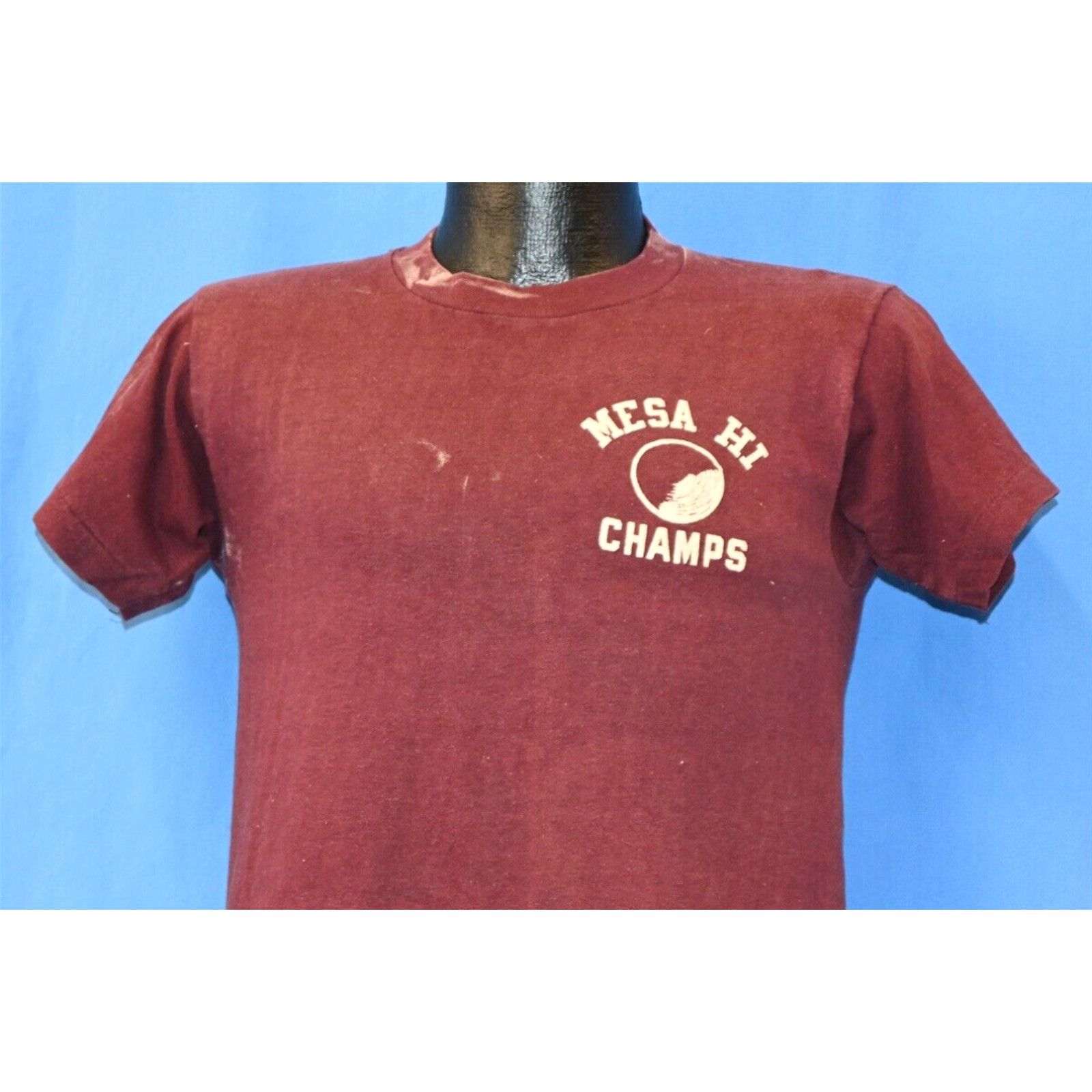 image of VTG 50S Champion Running Man Mesa Hi Champs Arizona School Distressed T-Shirt S in White (Size Smal