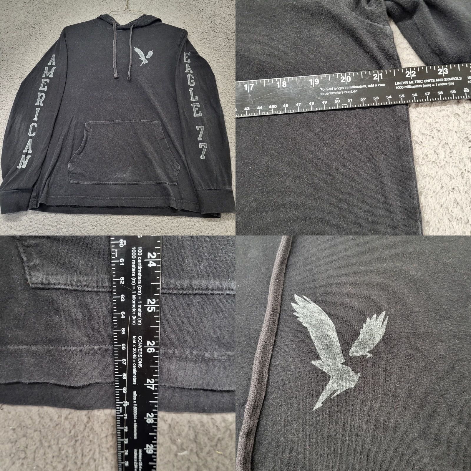 American Eagle Outfitters VINTAGE? No — Not Vintage. American Eagle Outfitters Hoodie Mens M Black Super Soft Standard Fit Pullover Hooded with Pockets Logo Print Size US M / EU 48-50 / 2 - 8 Thumbnail