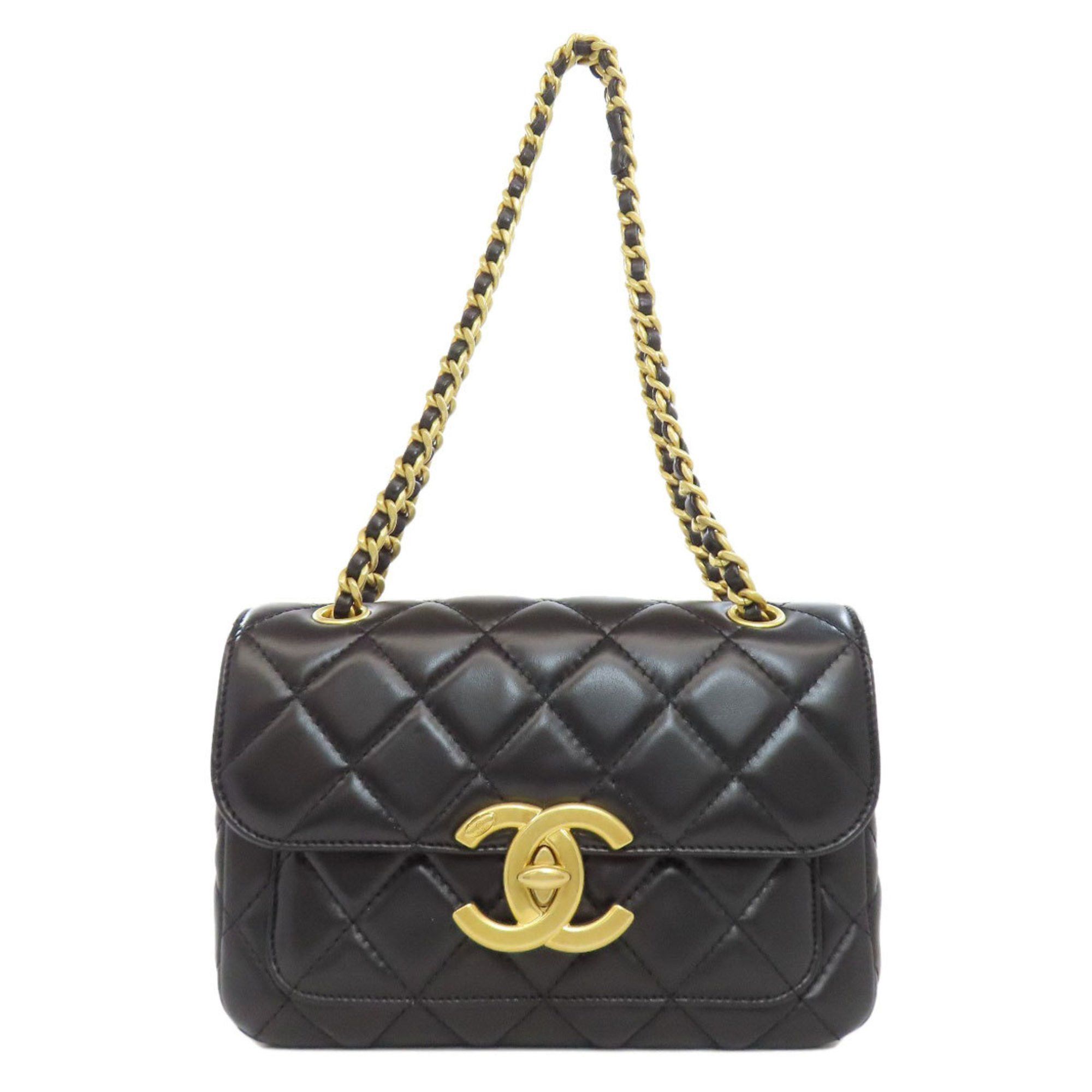 Chanel Coco Mark Matelasse Shoulder Bag Lambskin Women's in Black