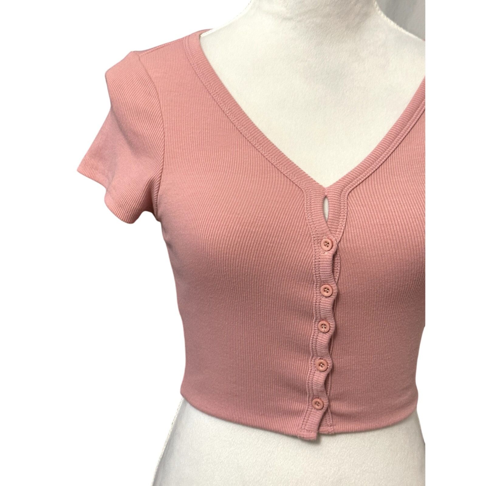 Other Better Be Crop Sweater Ribbed Knit Button-Down Taupe Pink S Size S / US 4 / IT 40 - 2 Thumbnail