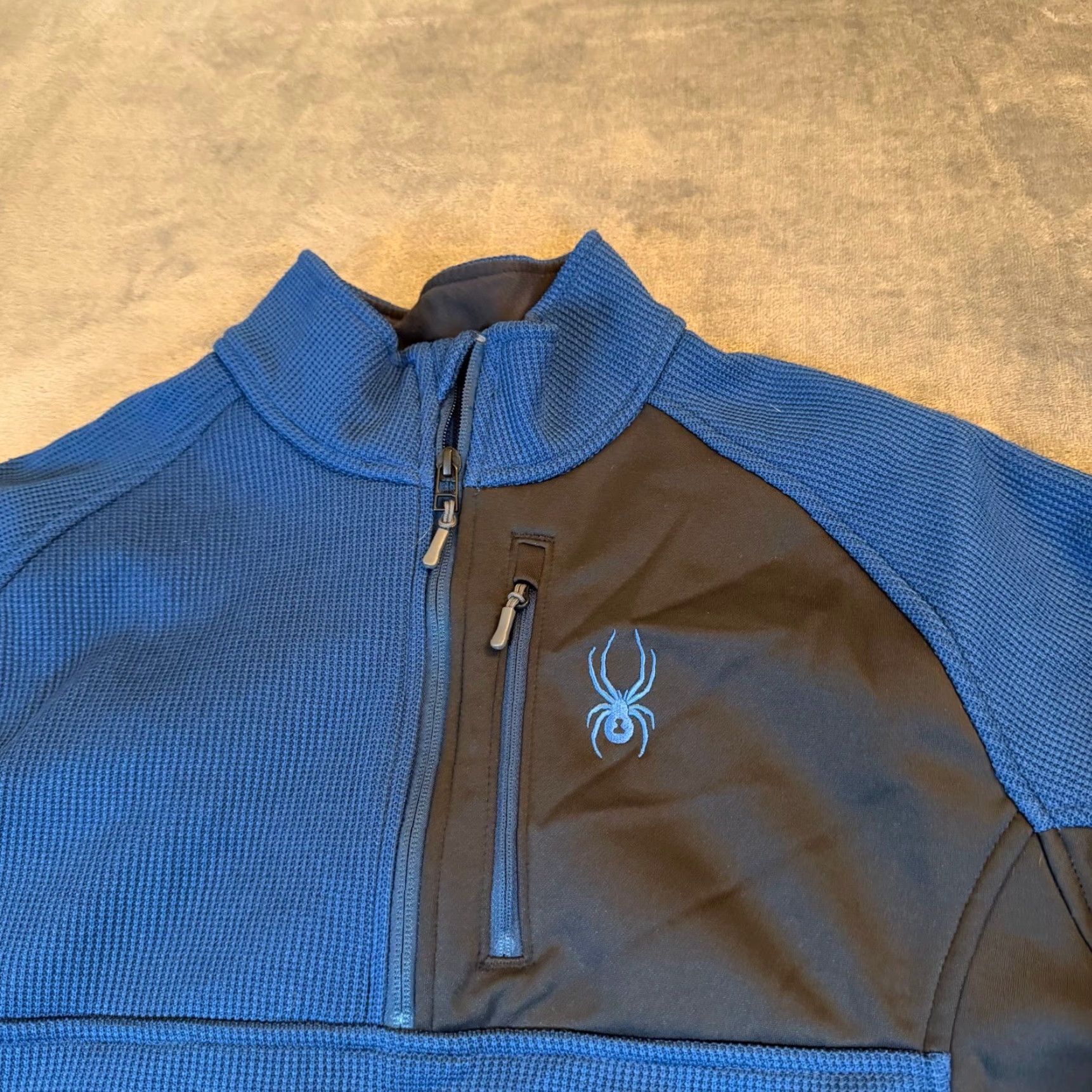 Spyder Spyder 1/4 Zip Pullover Top Waffle Knit Performance Blue Mens Large Size US L / EU 52-54 / 3 - 2 Thumbnail