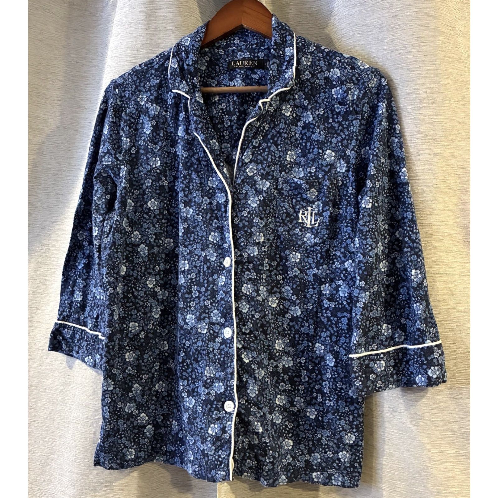 Ralph Lauren Lauren Ralph Lauren Pajama Set Women’s Large 2-Pc Floral Blue Cotton Embroidered Logo Nightwear Sleepwear Sleep Set Womens Size ONE SIZE - 3 Thumbnail