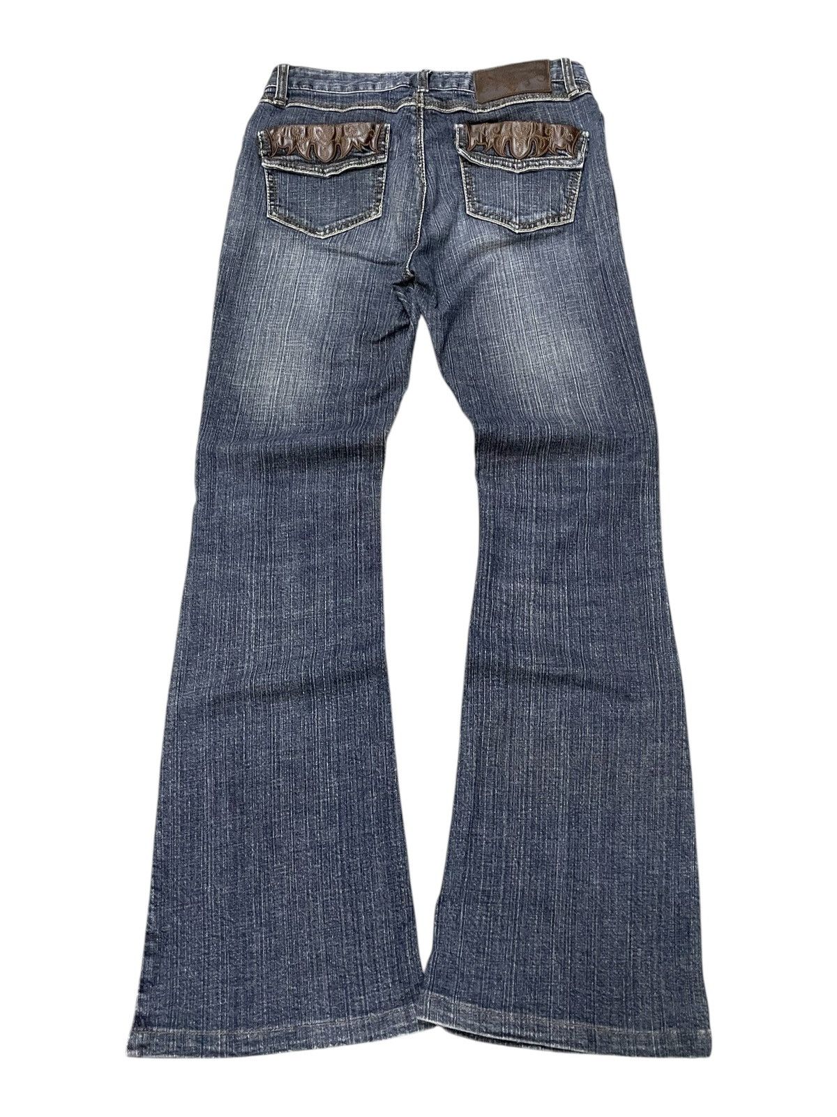 Japanese Brand × Tornado Mart Tornado Mart Style Tribal Leather Trimmed Flare Jeans Size US 26 / EU 42 - 2 Thumbnail