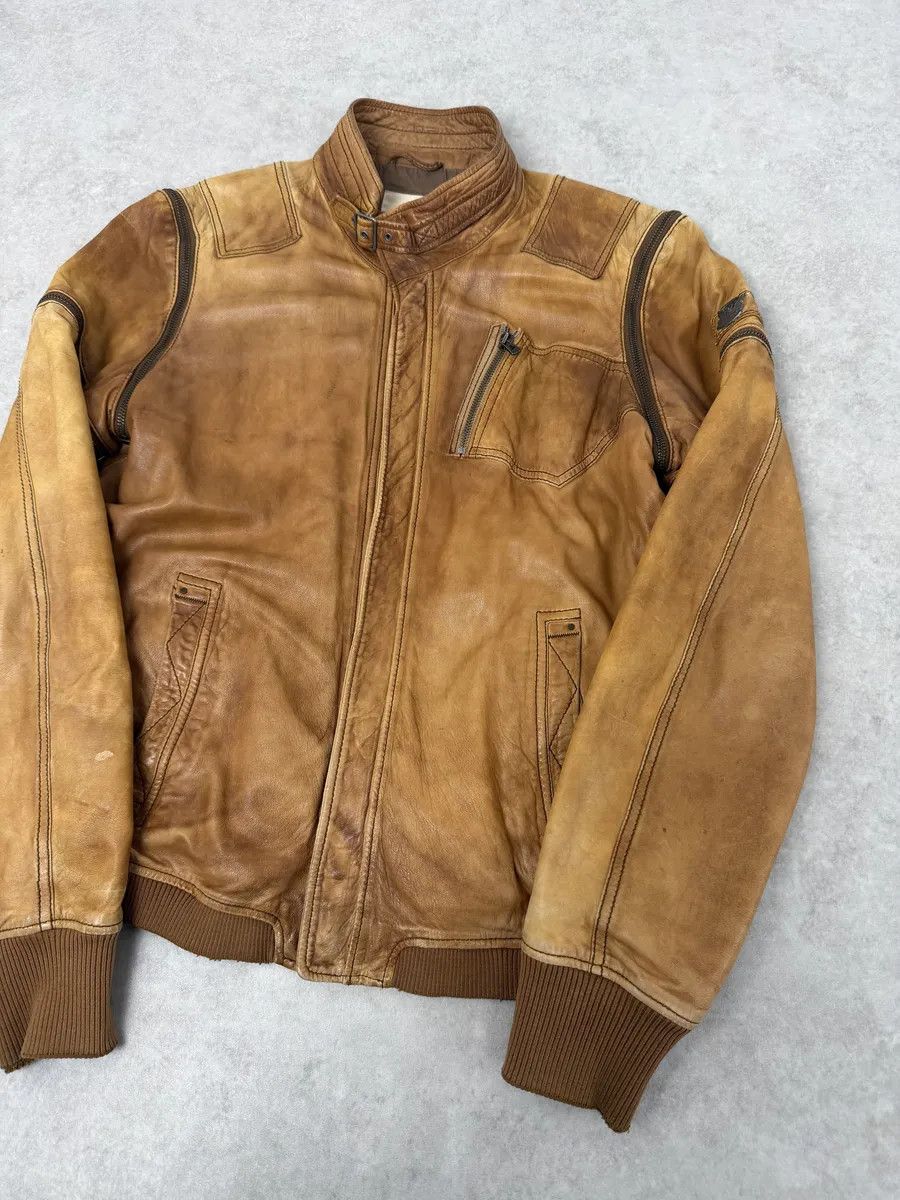 Diesel 2000s Diesel Sun Faded Brown Multi-Zip Leather Jacket Size US M / EU 48-50 / 2 - 10 Thumbnail