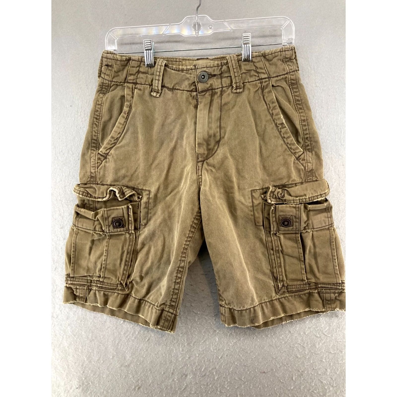 American Eagle Outfitters VINTAGE American Eagle Outfitters Cargo Shorts Mens 26 Army Green Canvas Cotton 9 In Inseam Cargo Pocket Flat Front Zip Button Logo 26 Regular Mens Size US 26 / EU 42 - 2 Thumbnail