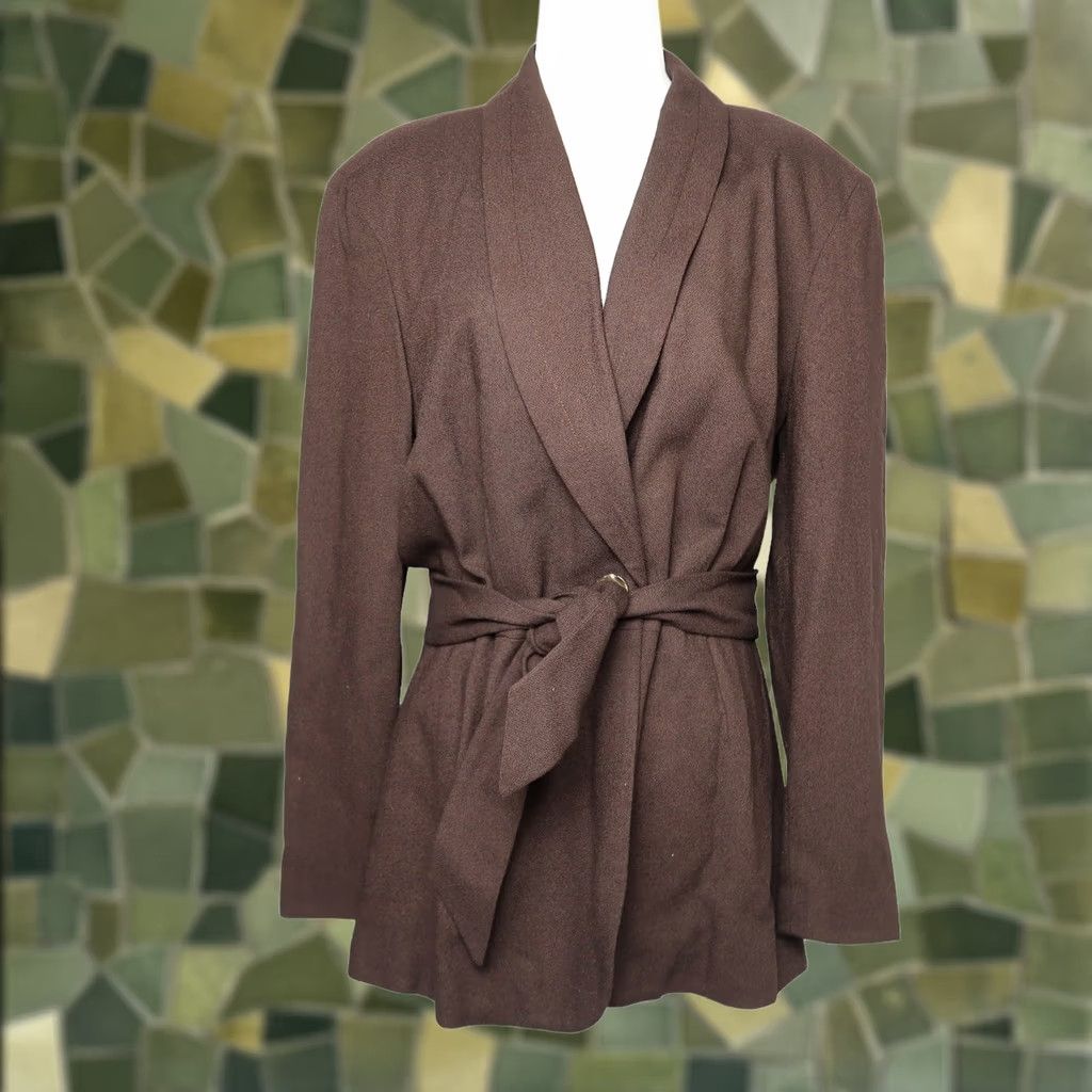 Express VINTAGE Express blazer jacket 90s chocolate brown tie front 8 Mens Women please refer to sizing, Regular, Rayon, Brown Size M / US 6-8 / IT 42-44 - 1 Thumbnail