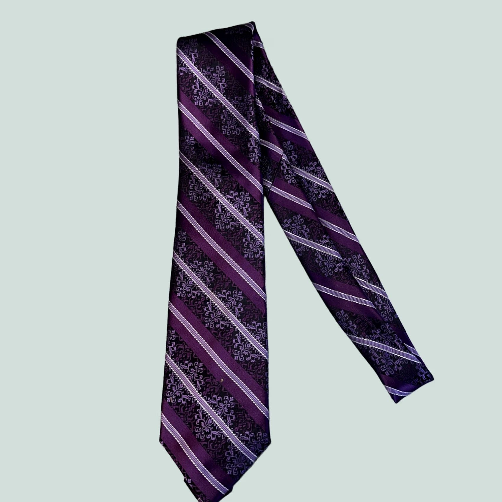 Essentials VINTAGE? Men’s Stratford Essentials Purple Stripes 60 Inch Tie Shirt Men Striped Tie Purple 60 Inch Essentials Boys? Size ONE SIZE - 1 Thumbnail