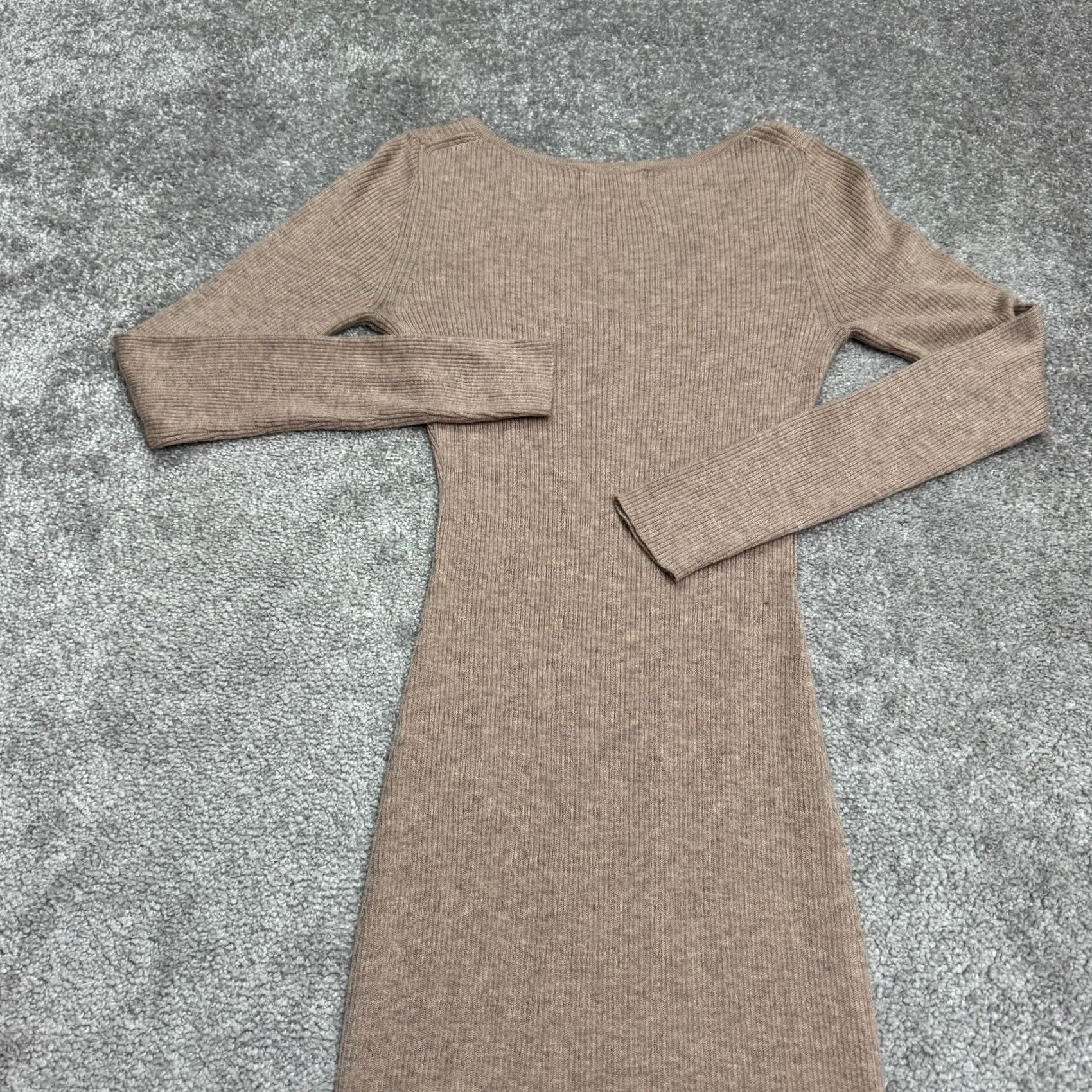 Vintage AllRow Knitted Henley Midi Sweater Dress Womens XS Taupe Brown Long Sleeve Wool Blend Size XS / US 0-2 / IT 36-38 - 5 Thumbnail